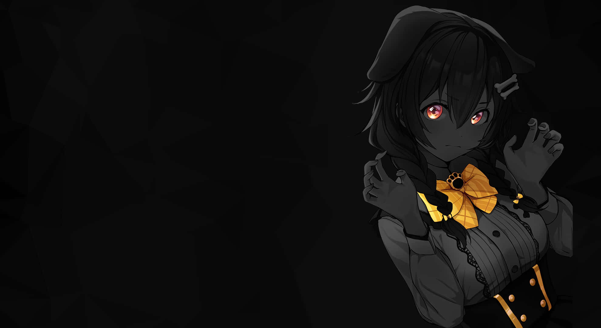 Inugami Korone, dark-haired, glowing red eyes, Full HD Desktop Wallpaper