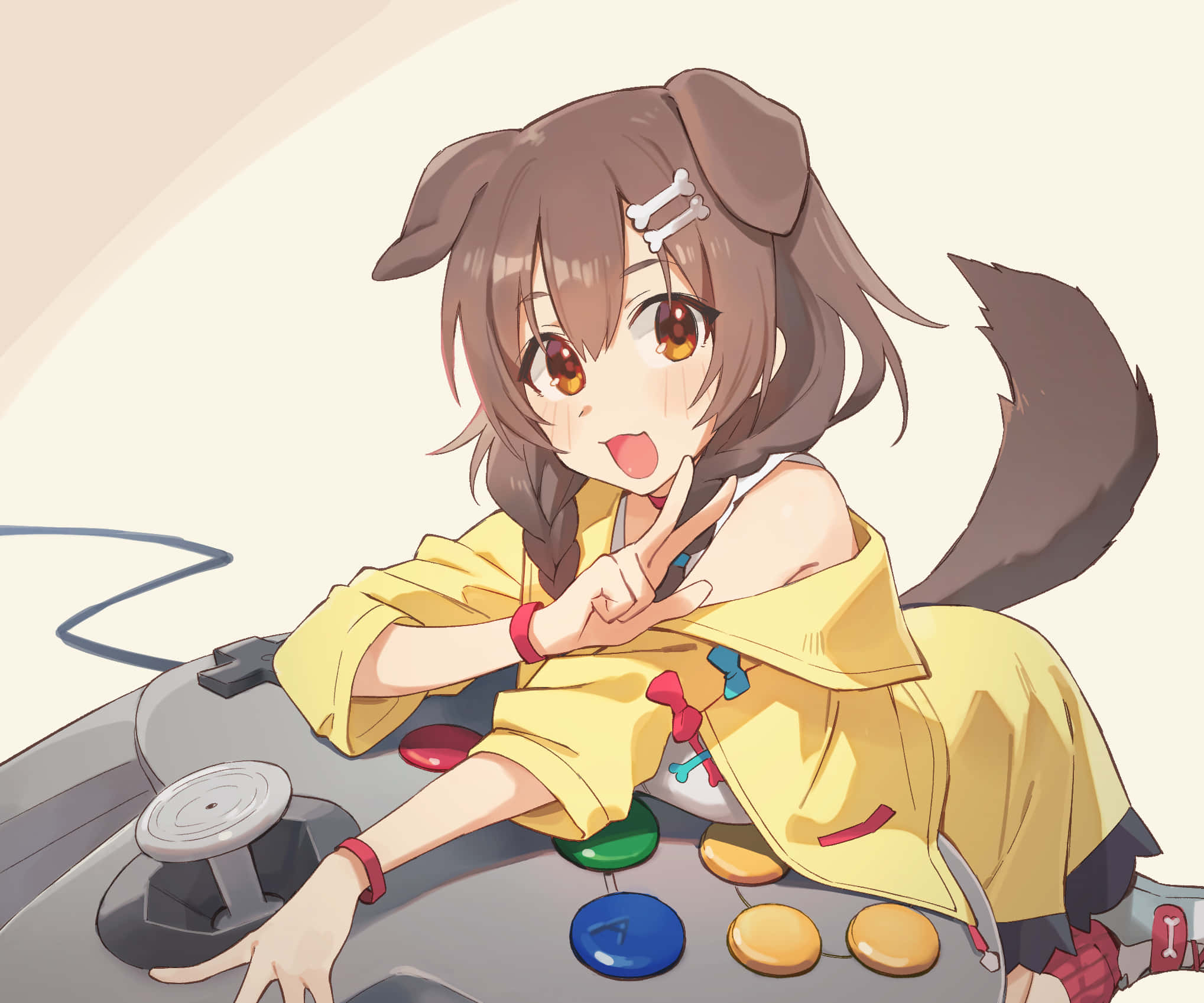 Inugami Korone, dog ears, tail, Full HD Desktop Wallpaper