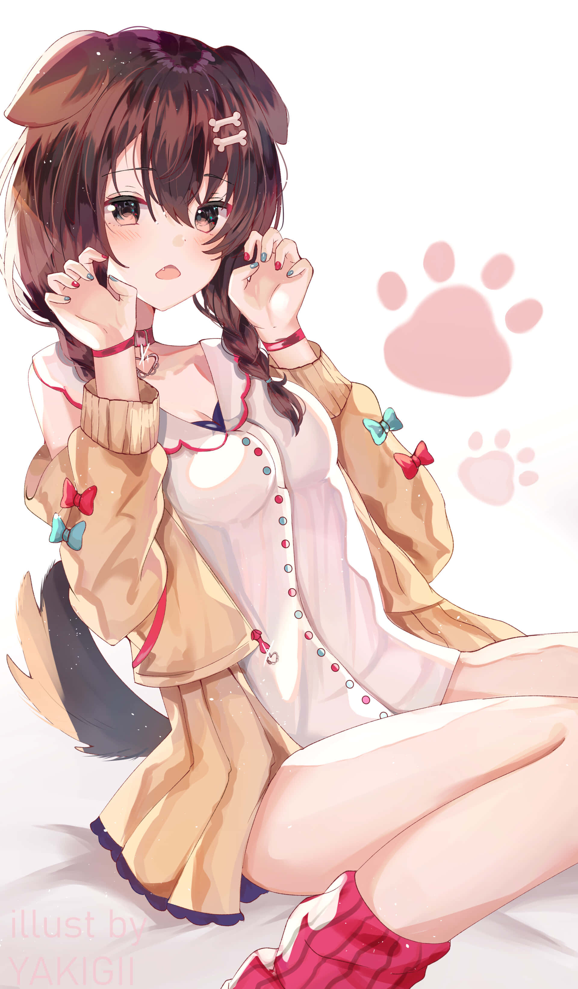 Inugami Korone, red coat, brown hair, 2K Phone Wallpaper