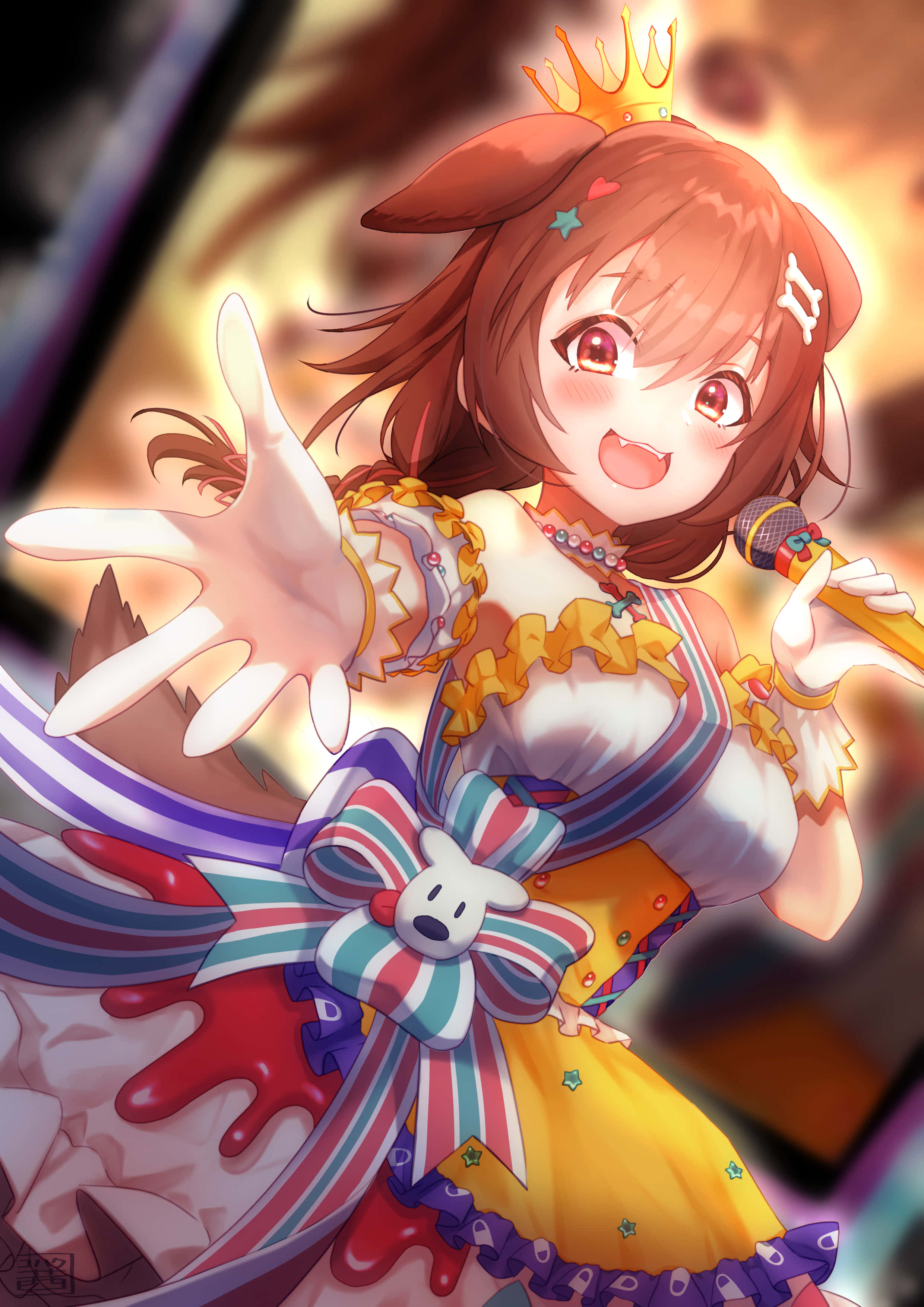 Inugami Korone, microwave, vibrant stage outfit, 2K Phone Wallpaper
