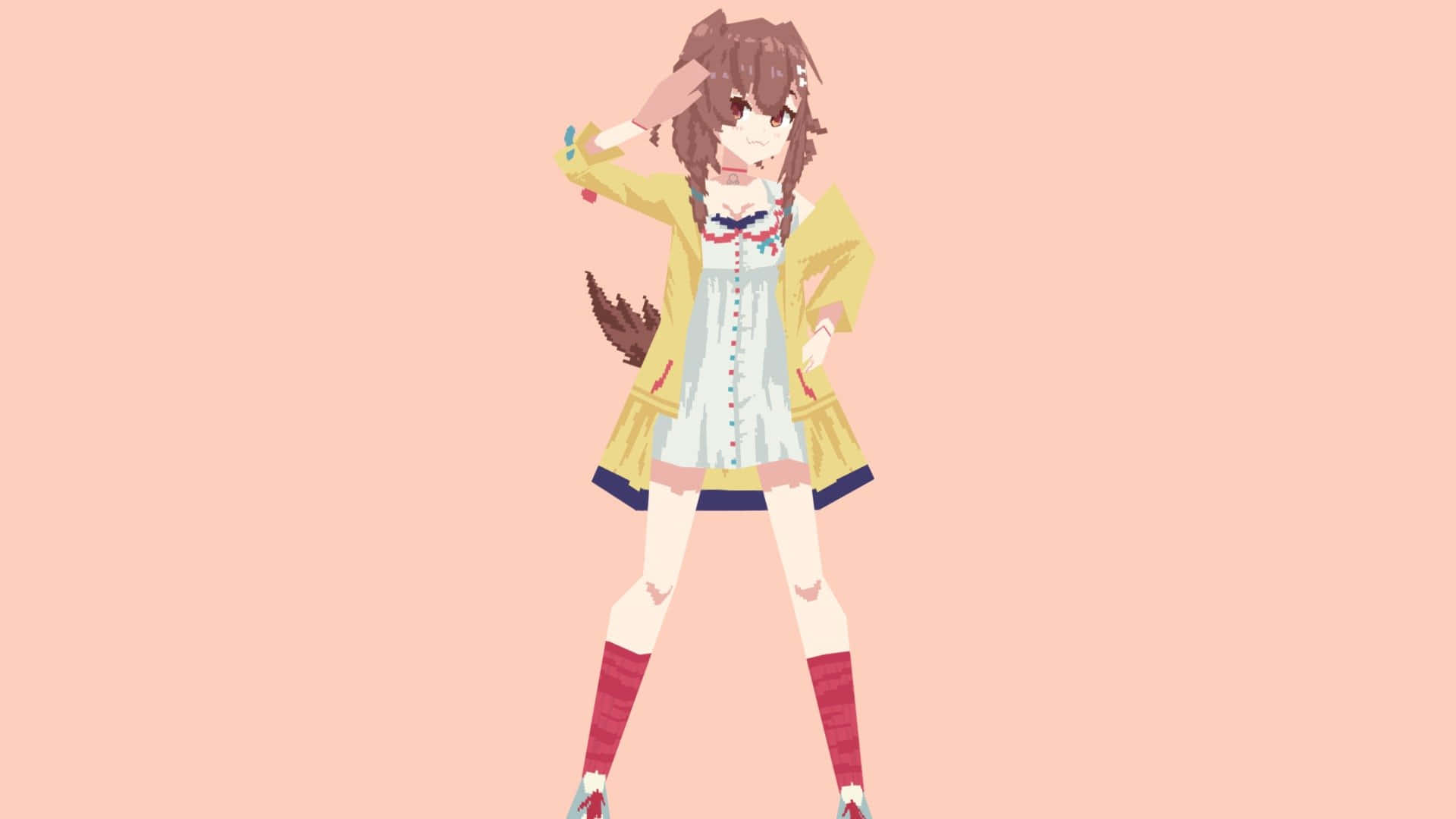 Inugami Korone, yellow dress, red shoes, Full HD Desktop Wallpaper