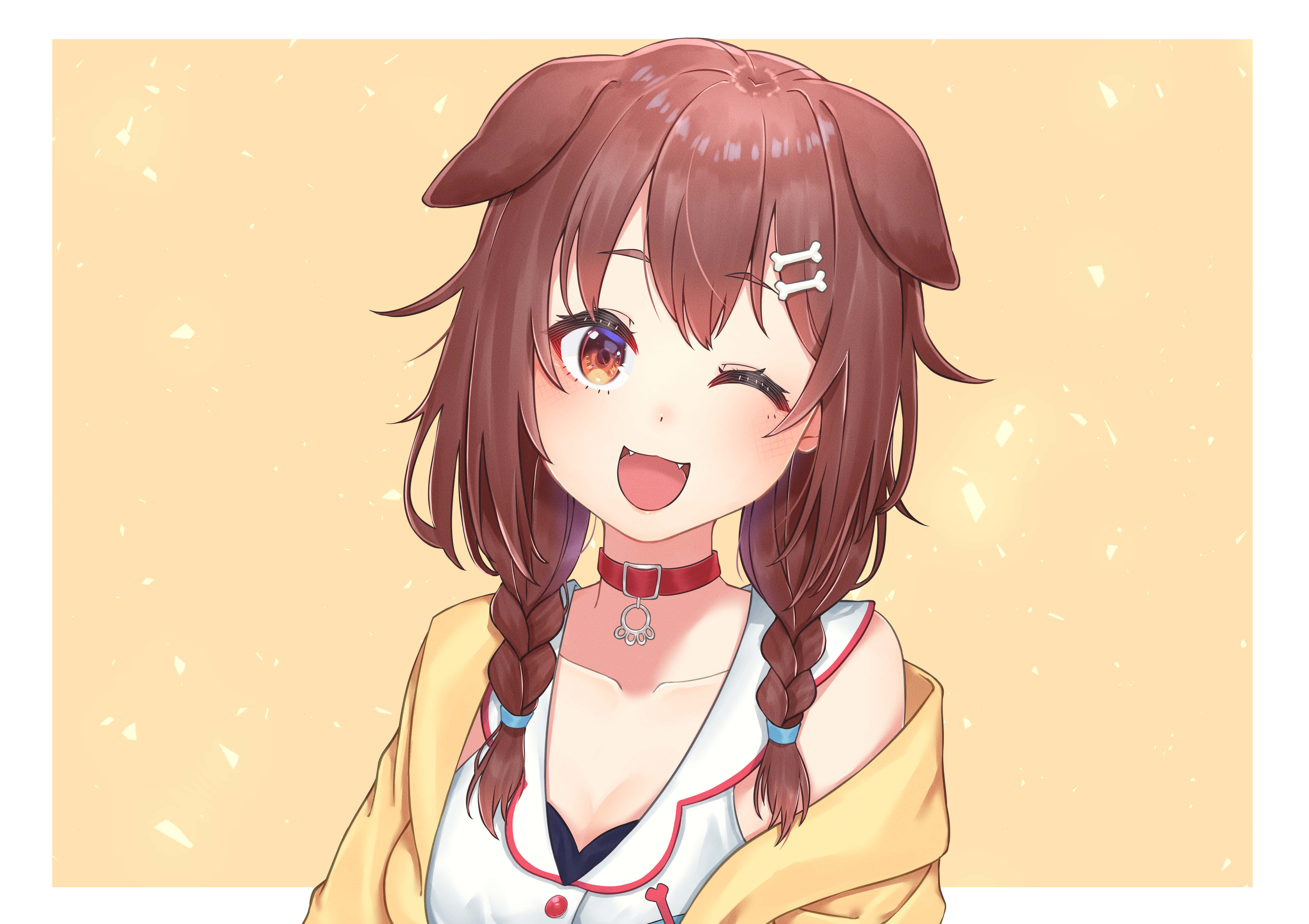 Inugami Korone, brown braided hair, dog ears, 4K Desktop Wallpaper