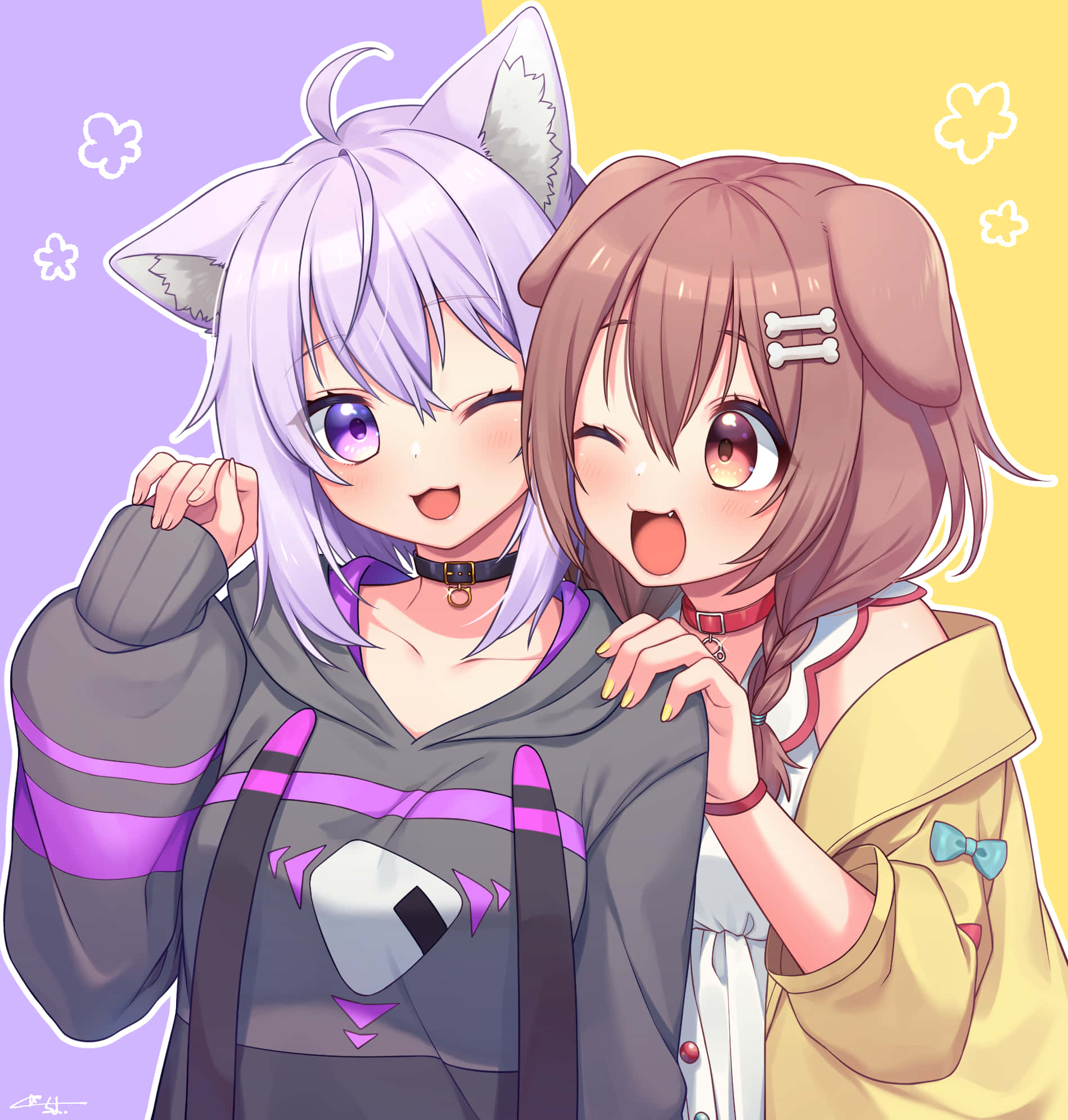 Inugami Korone, cat ears, pastel purple, Full HD Phone Wallpaper