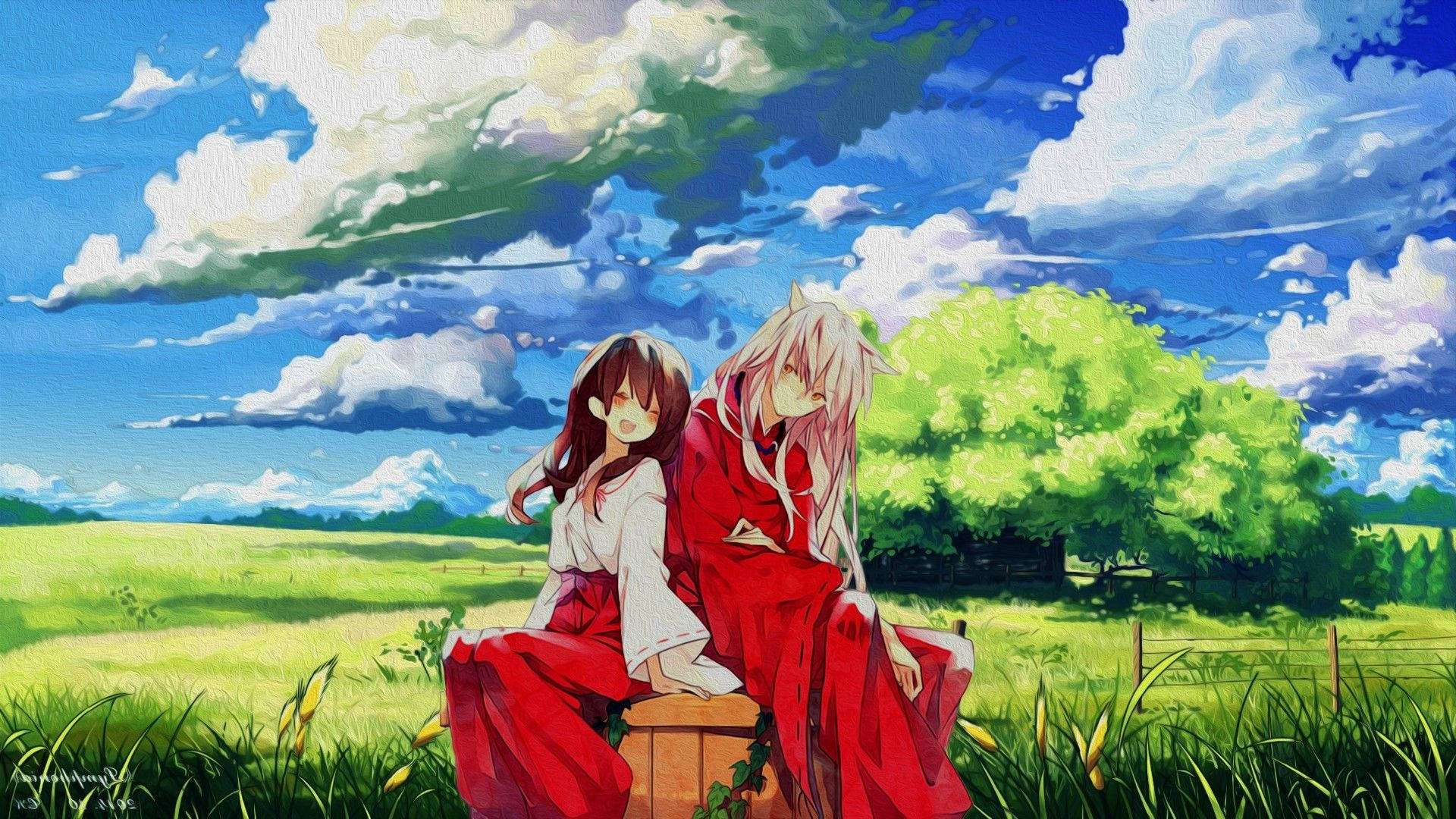 Inuyasha, Kikyo, green field, Full HD Desktop Wallpaper