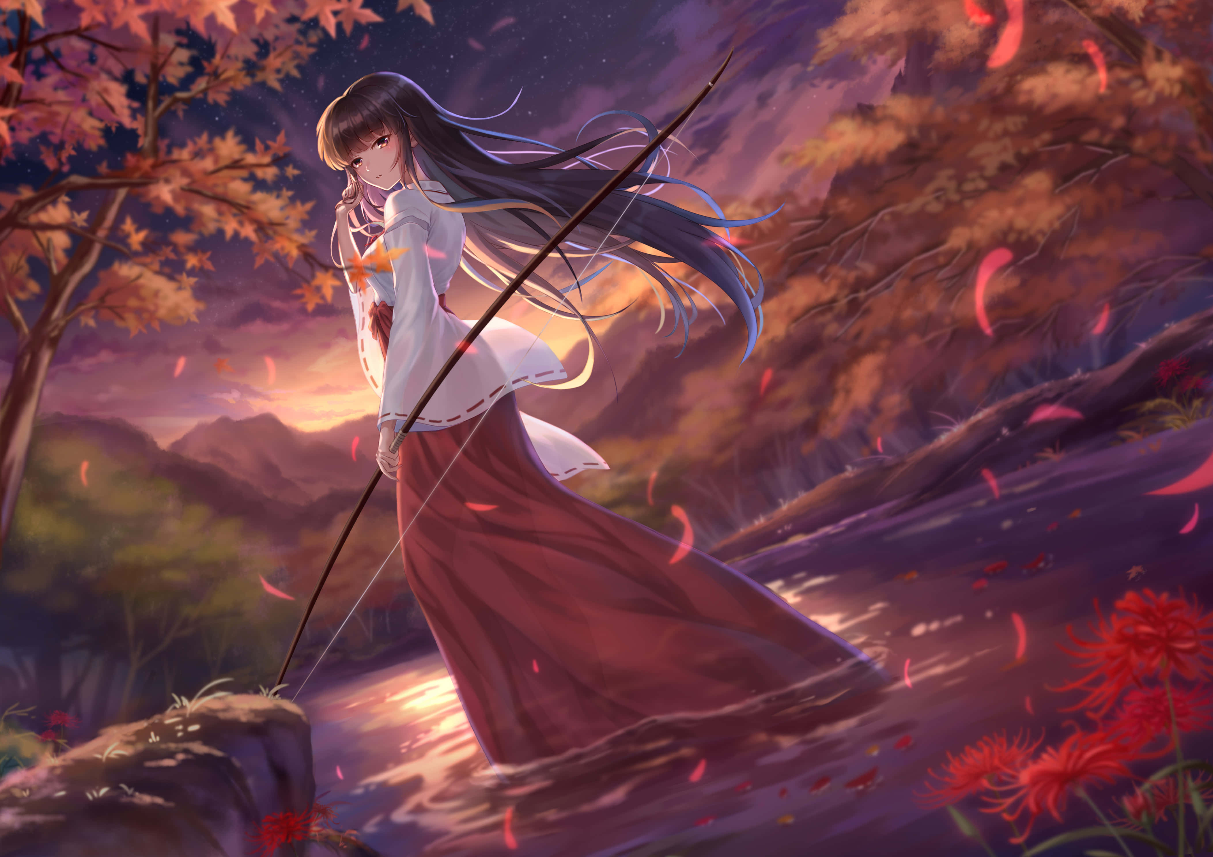 Kikyo, Full Moon, twilight forest, 4K Desktop Wallpaper