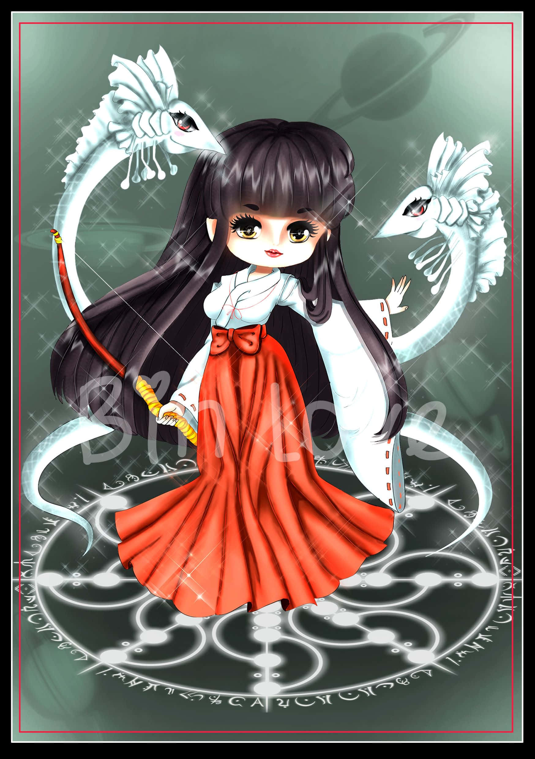 Inuyasha, Kikyo, chibi-style anime girl, Full HD Phone Wallpaper