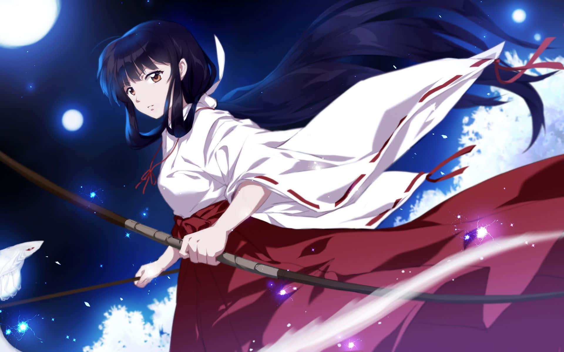 Inuyasha, Kikyo, starry night sky, Full HD Desktop Wallpaper
