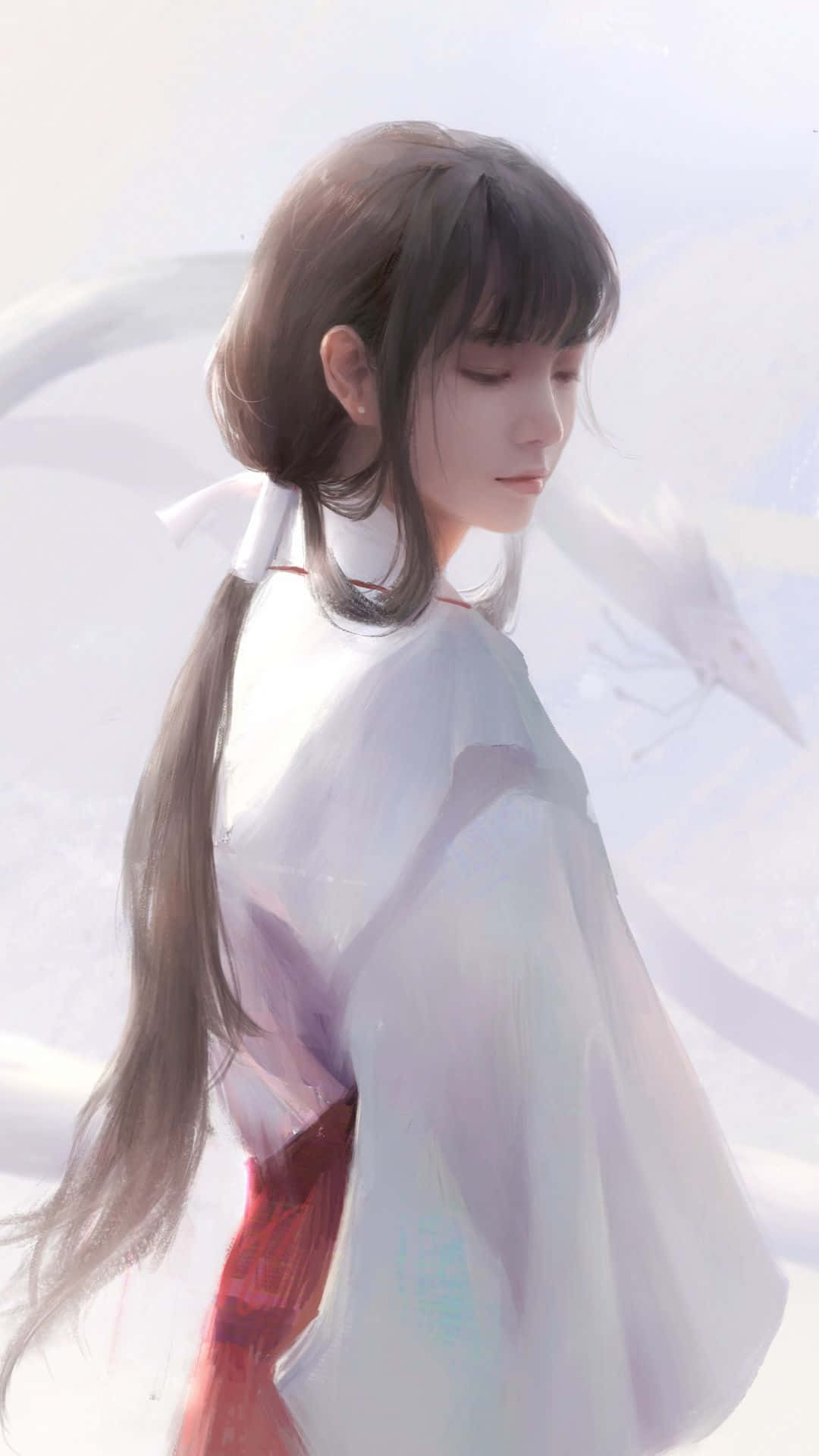 Kikyo, Inuyasha, long brown hair, Full HD Phone Wallpaper