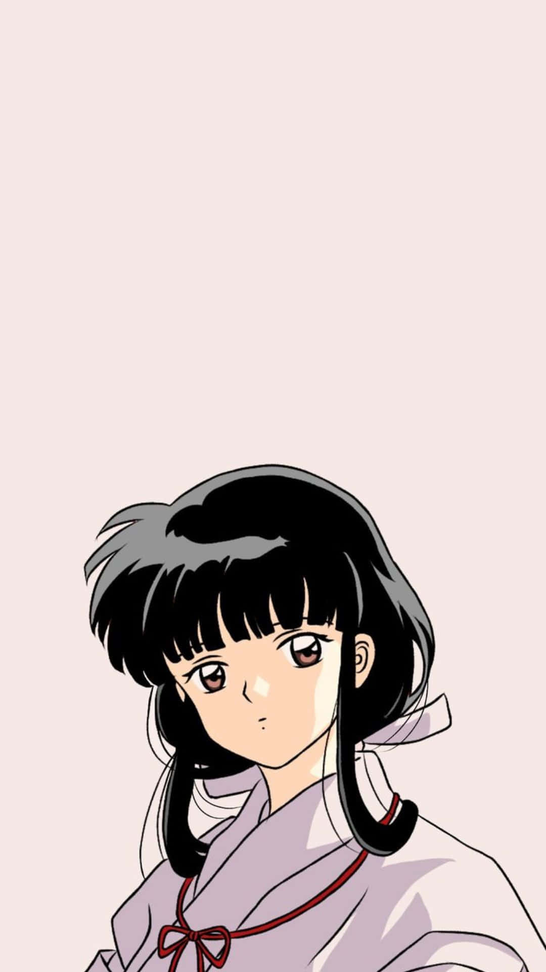Kikyo, black hair, red ribbon, Full HD Phone Wallpaper