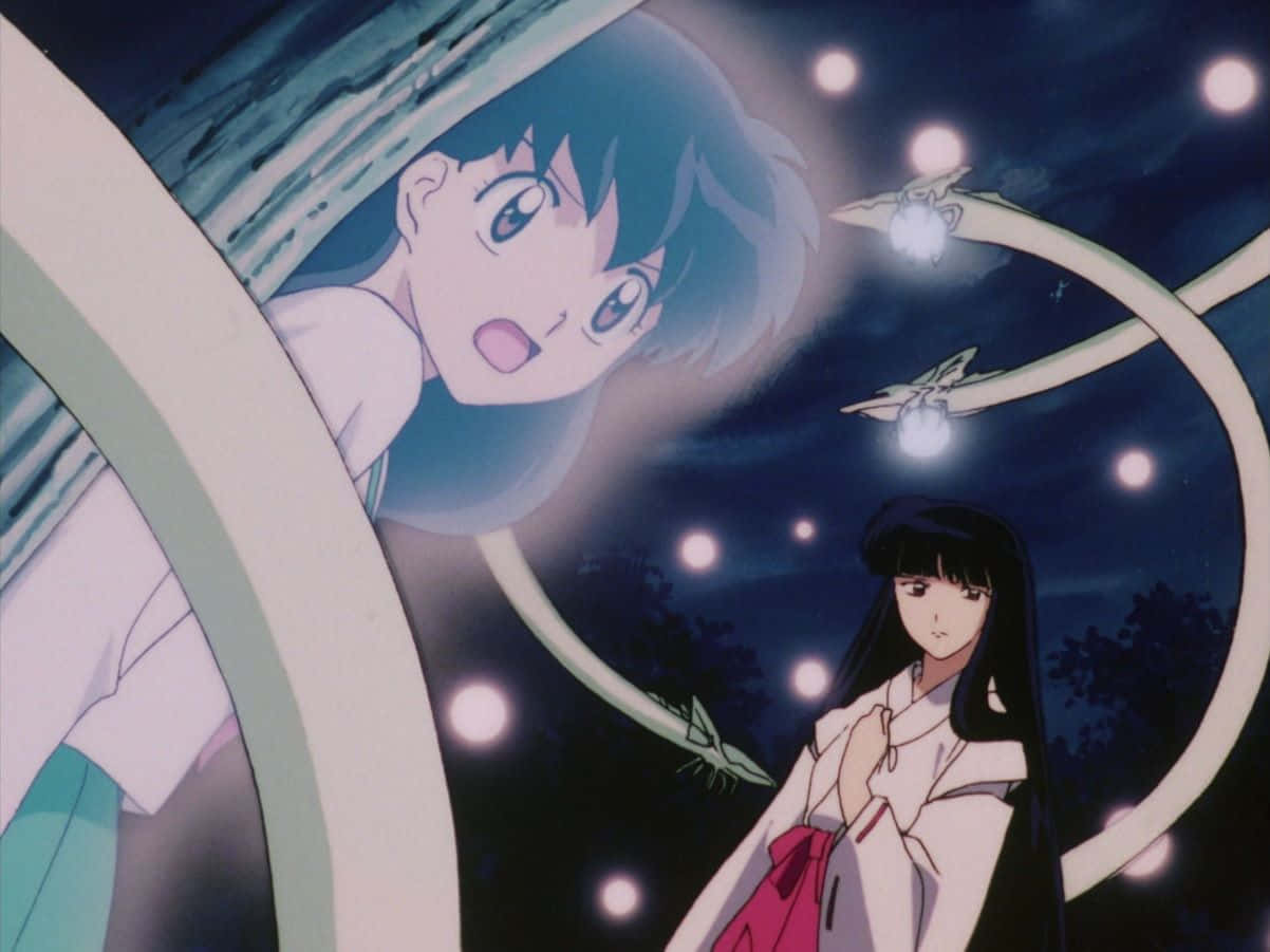 Inuyasha, Kikyo, starry night sky, SD Desktop Wallpaper