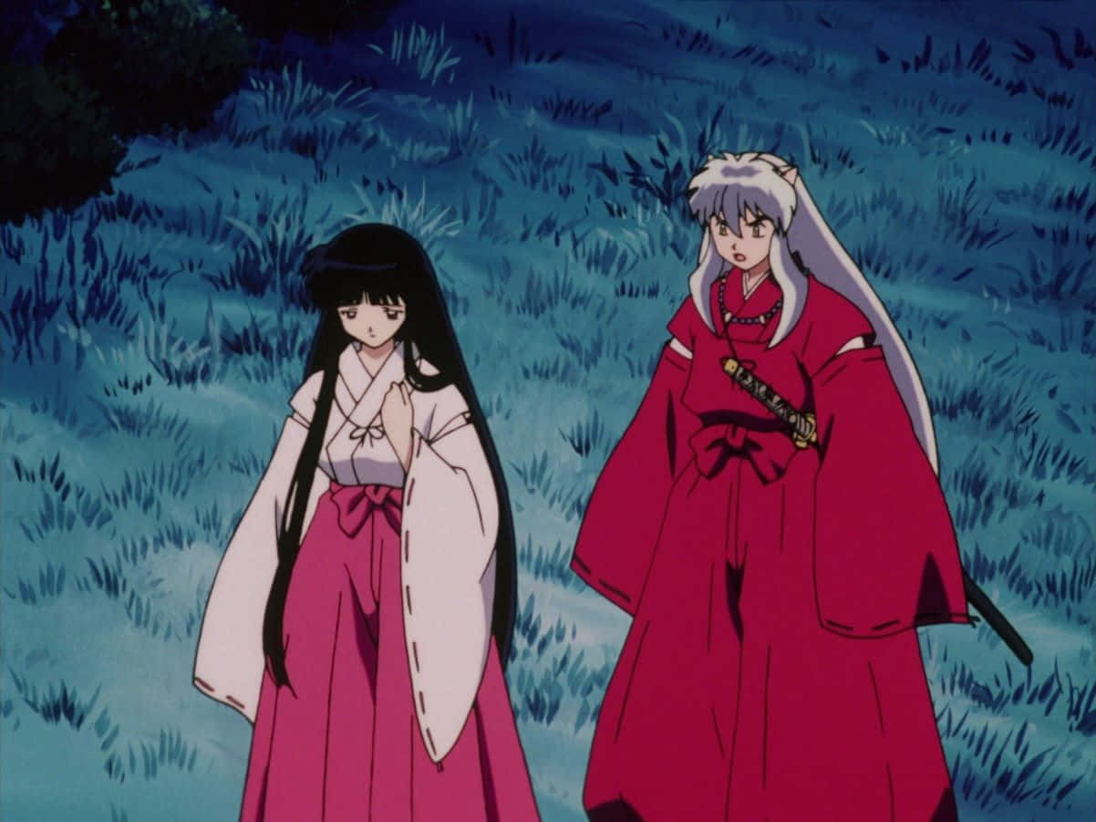 Inuyasha, Kikyo, moonlit field of tall grass, SD Desktop Wallpaper