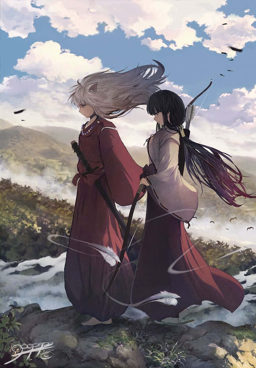 Inuyasha, Kikyo, cliff, SD Phone Wallpaper