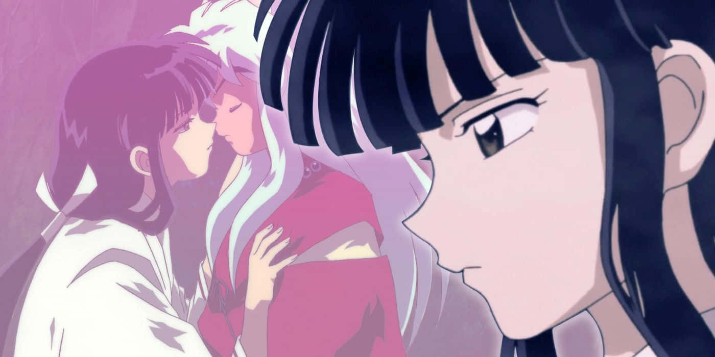 Inuyasha And Kikyo, black hair, soft purple glow, HD Desktop Wallpaper