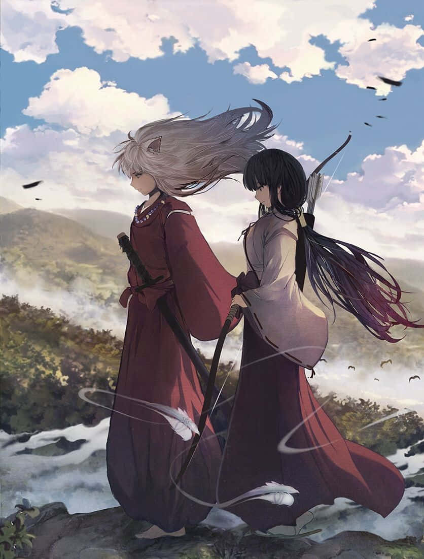 Inuyasha, Kikyo, red robes, SD Phone Wallpaper