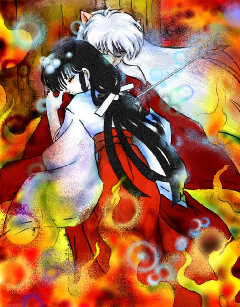 Inuyasha, Kikyo, white-haired anime warrior, SD Phone Wallpaper