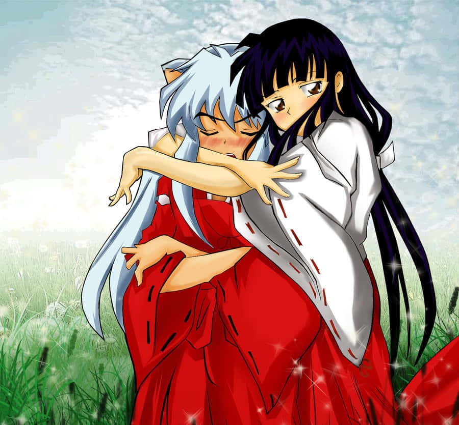 Inuyasha, Kikyo, sunlit grassy field, SD Desktop Wallpaper