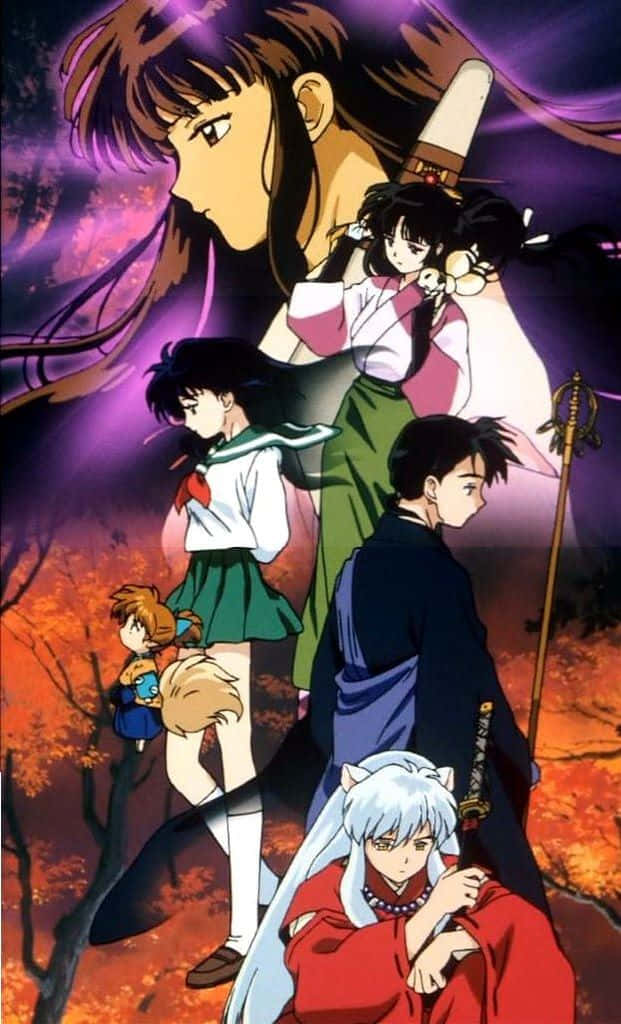 Inuyasha, Kikyo, fiery autumn forest, SD Phone Wallpaper