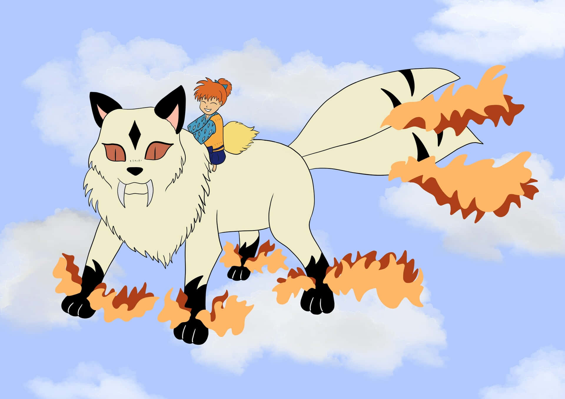 Inuyasha, Kirara, white fox, Full HD Desktop Wallpaper