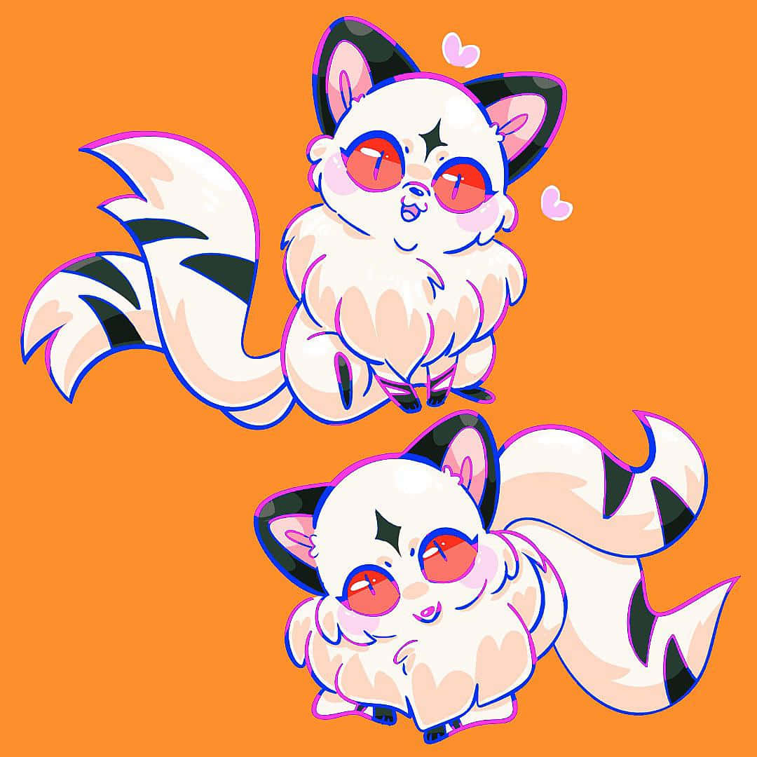 Kirara, fluffy white cartoon cats, black markings, SD Desktop Wallpaper
