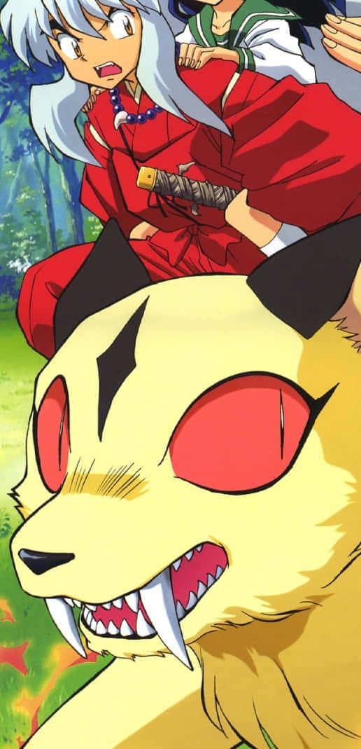Inuyasha, Kirara, silver-haired anime girl, SD Phone Wallpaper