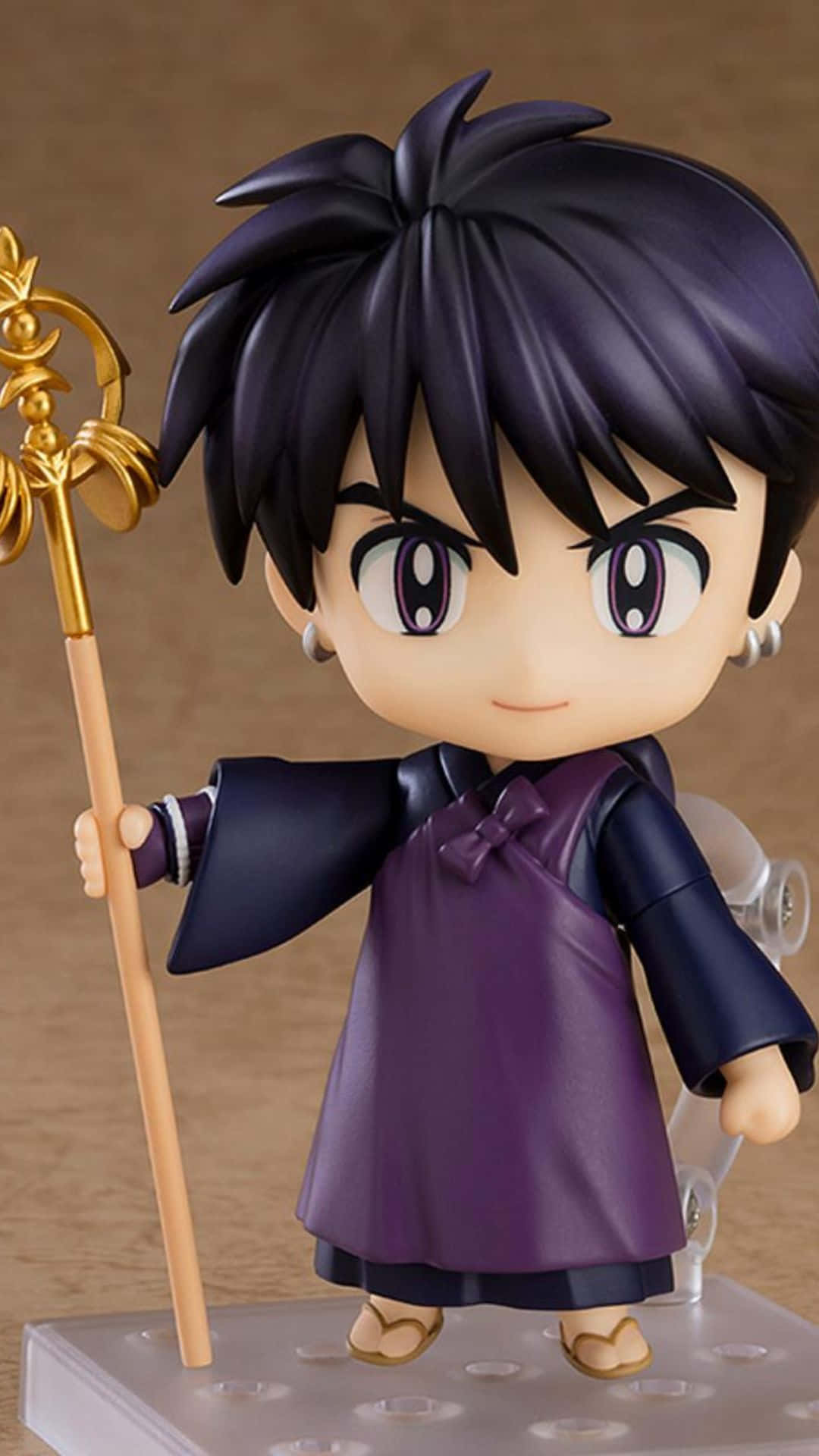 Miroku, chibi anime figure, spiky black hair, Full HD Phone Wallpaper