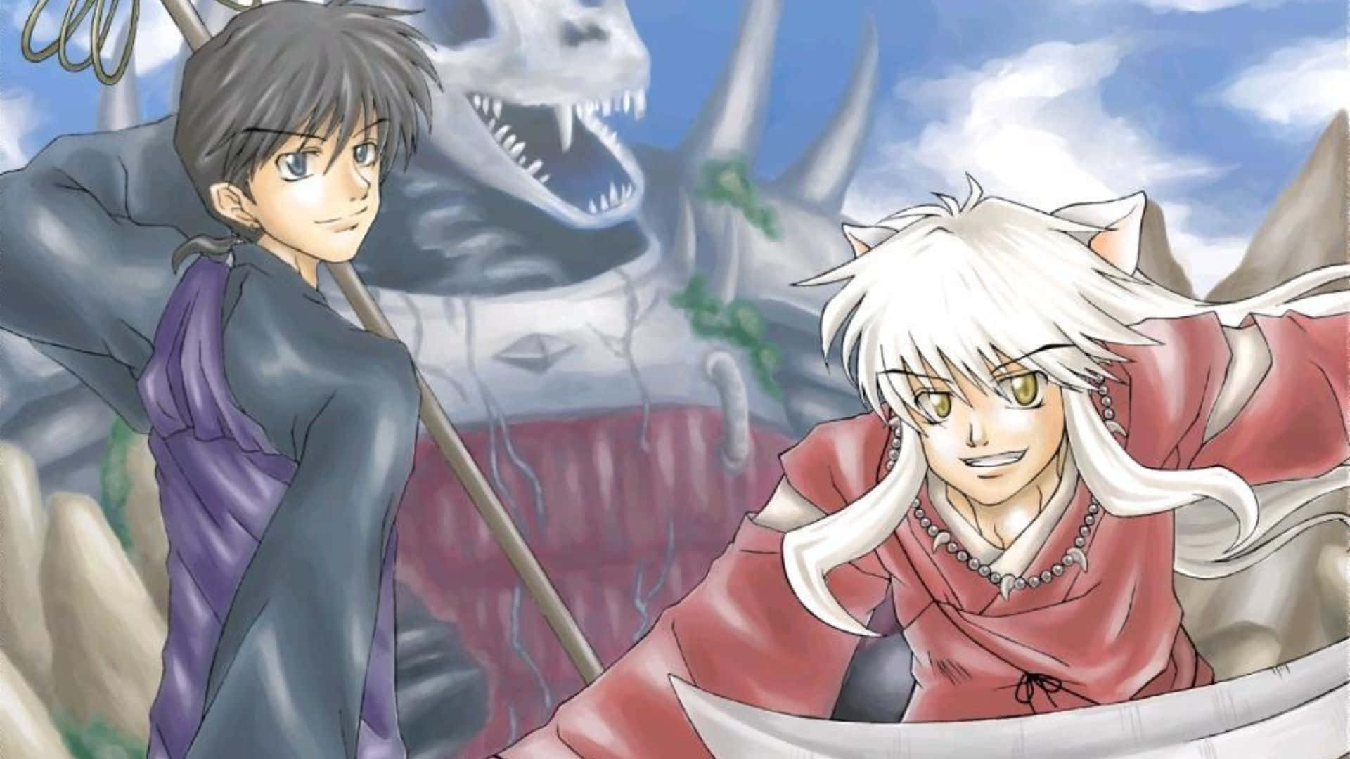Miroku, staff, giant dragon, Full HD Desktop Wallpaper