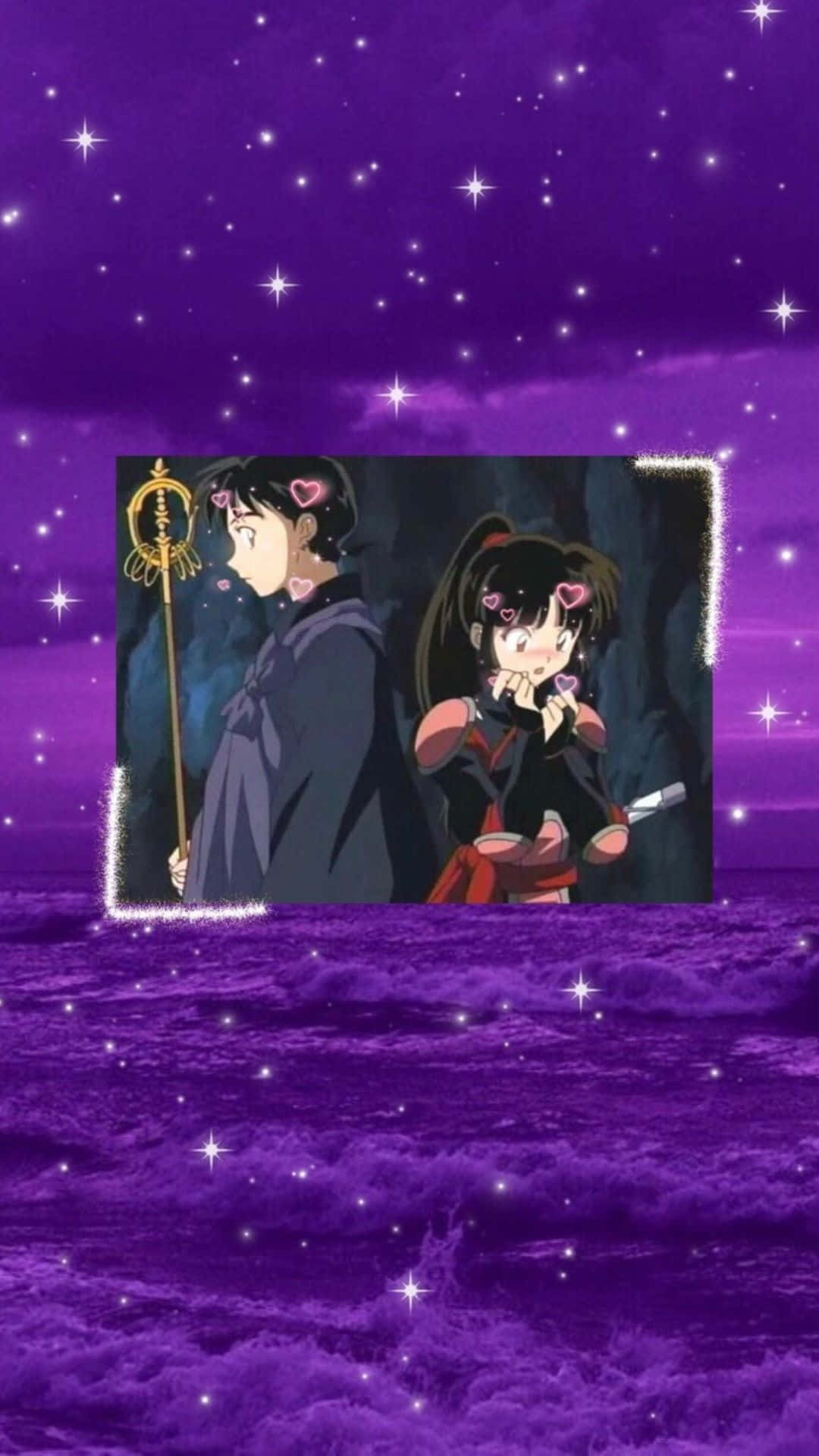 Miroku, Inuyasha, glowing purple starfield, Full HD Phone Wallpaper