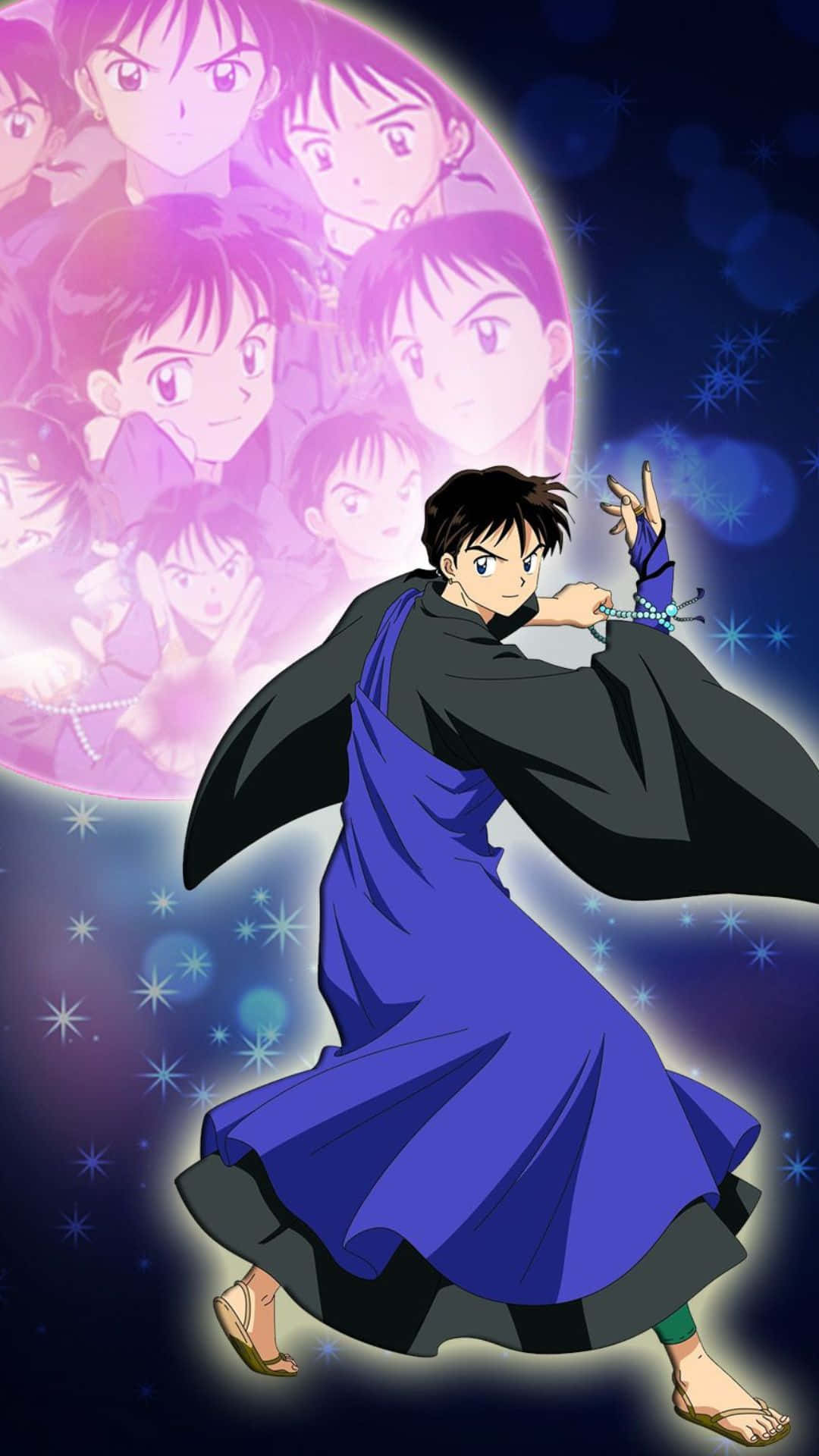 Miroku, blue robe, starry night sky, Full HD Phone Wallpaper