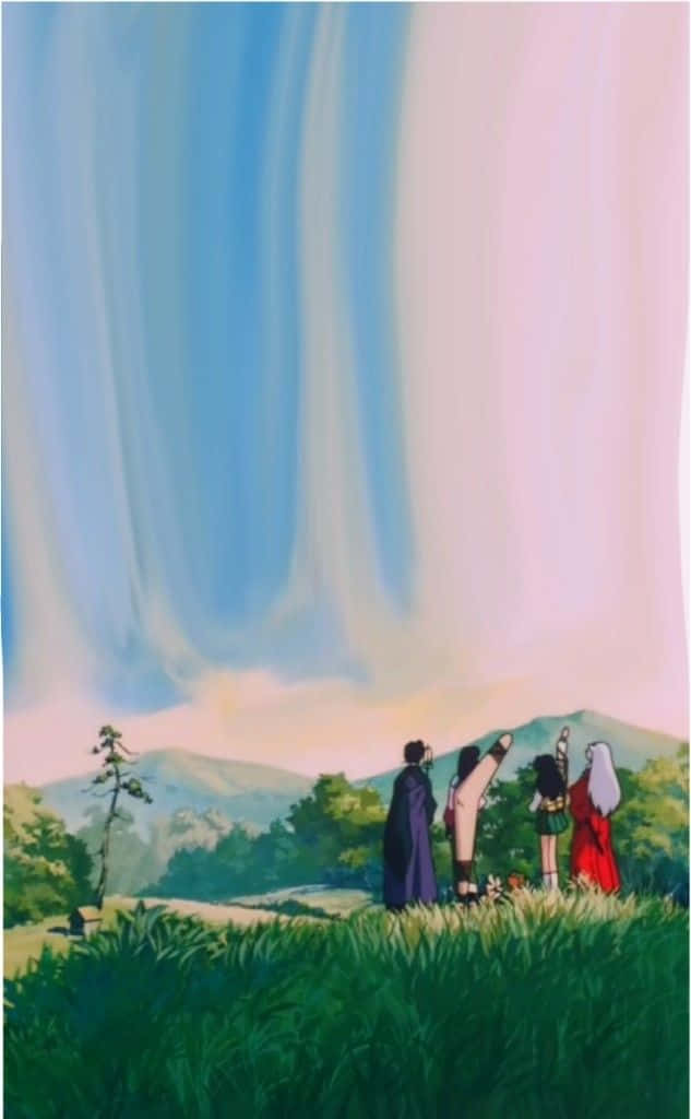 Inuyasha, Miroku, grass field, SD Phone Wallpaper