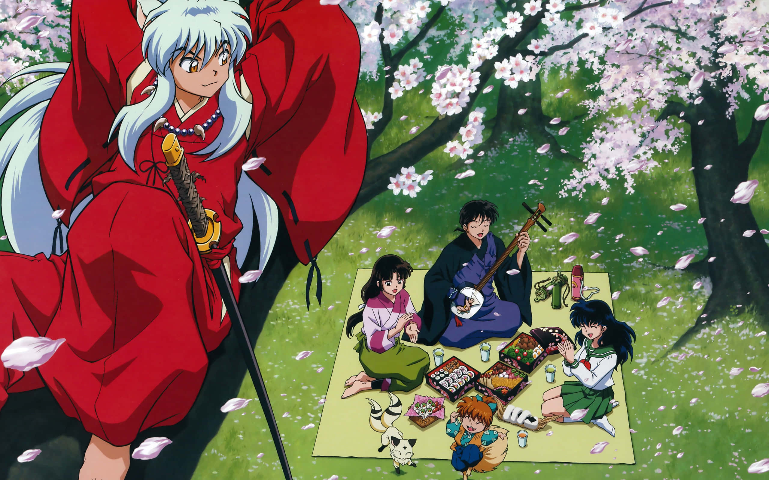 Inuyasha, Sango, cherry blossom, 2K Desktop Wallpaper