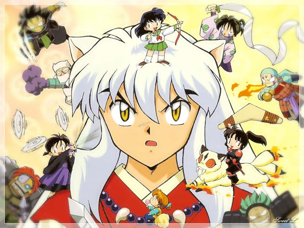 Inuyasha, white-haired protagonist, yellow eyes, SD Desktop Wallpaper