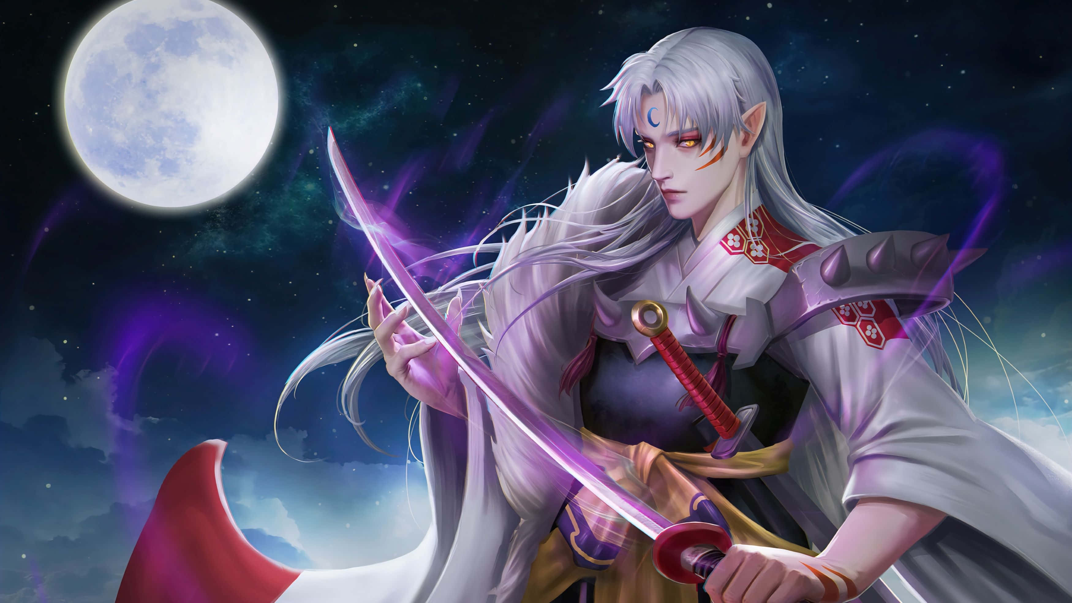 Inuyasha, Sesshomaru, silver-haired anime warrior, 2K Desktop Wallpaper
