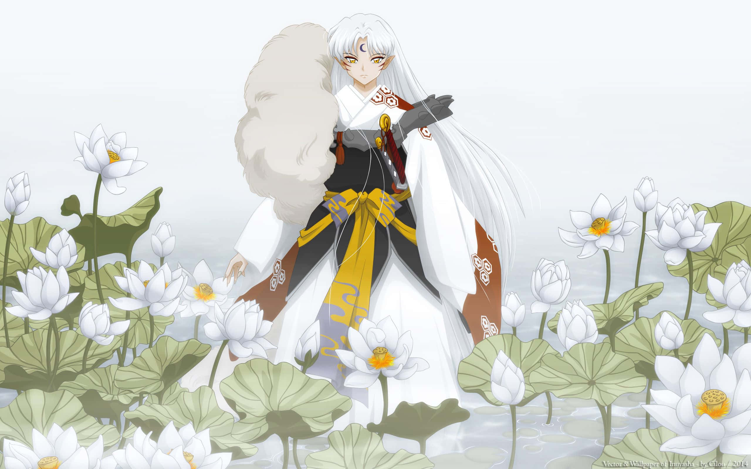 Inuyasha, Sesshomaru, white hair, 2K Desktop Wallpaper