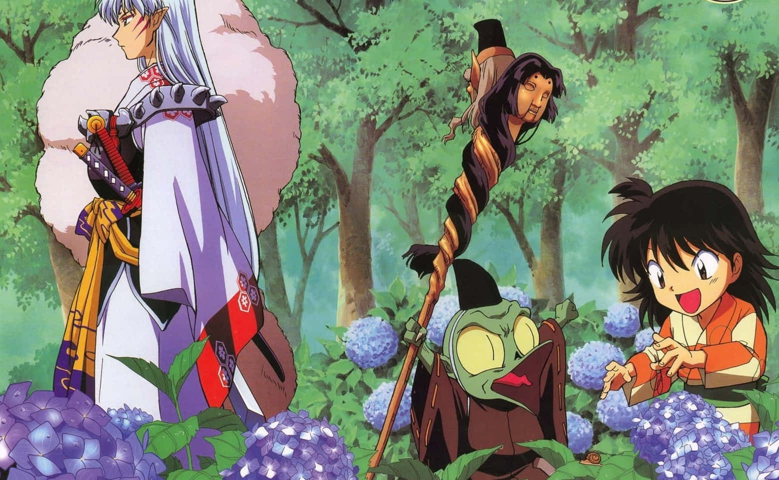 Inuyasha, Sesshomaru, purple hydrangeas, HD Desktop Wallpaper