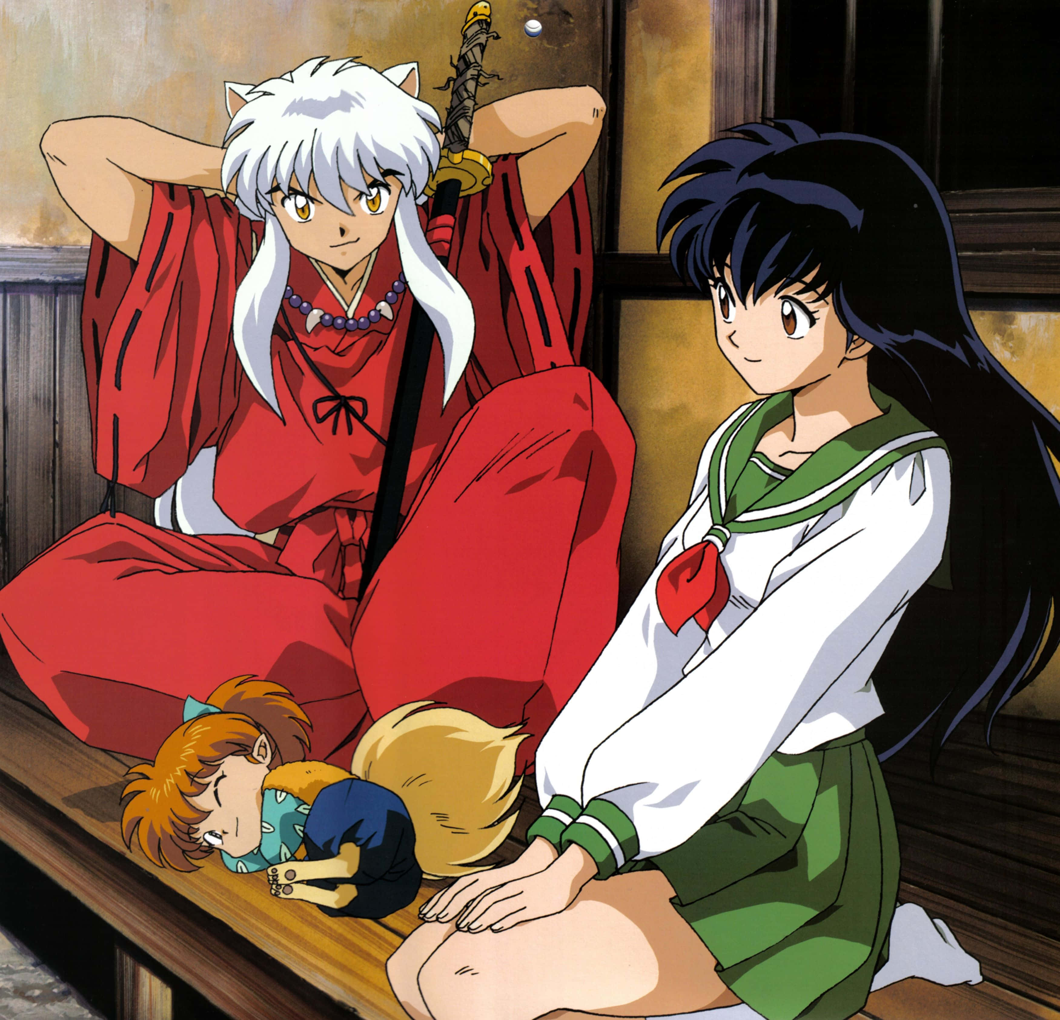 Inuyasha, Shippo, wooden floor, 2K Desktop Wallpaper