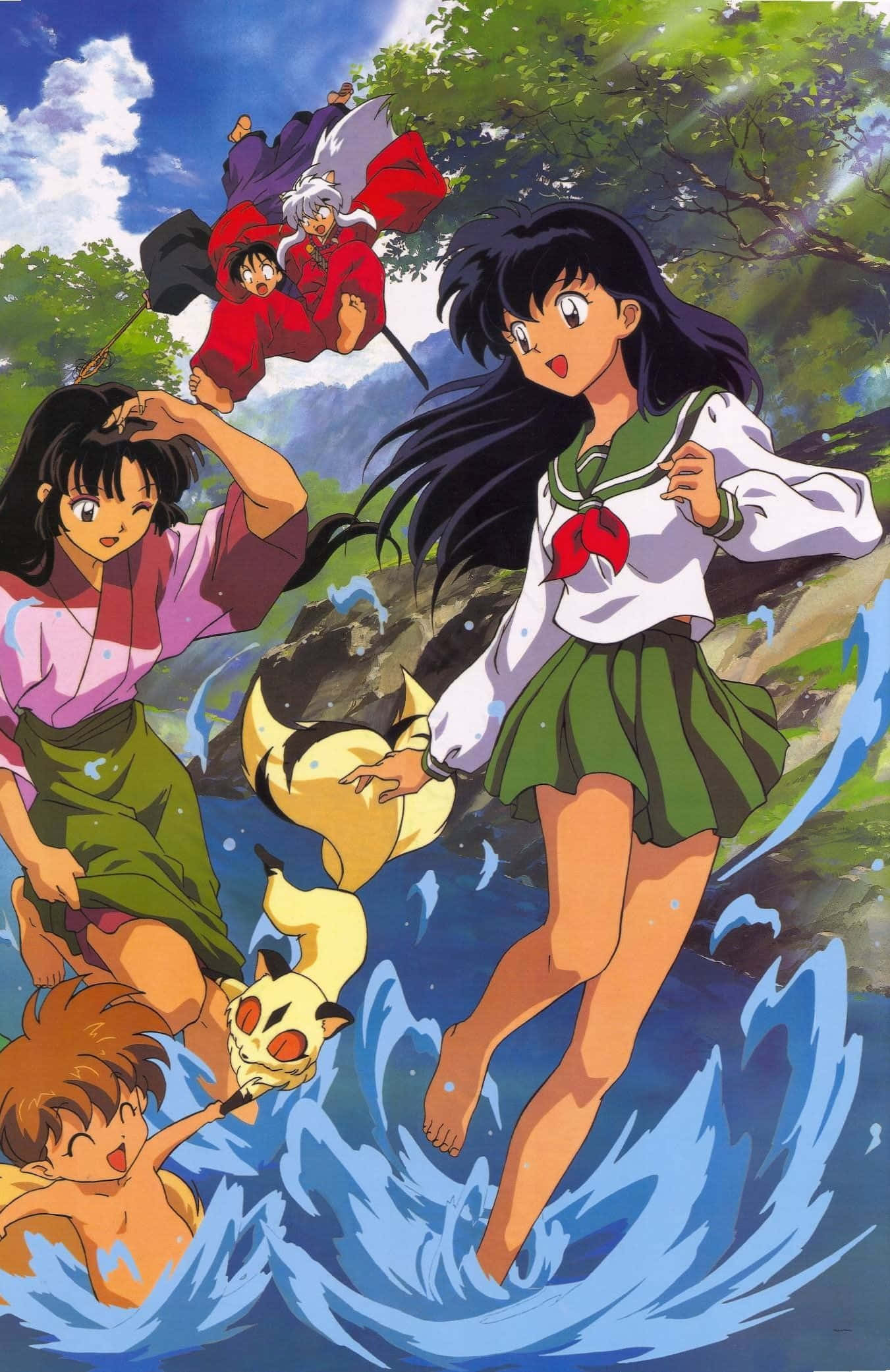 Inuyasha, Shippo, vibrant forest stream, Full HD Phone Wallpaper