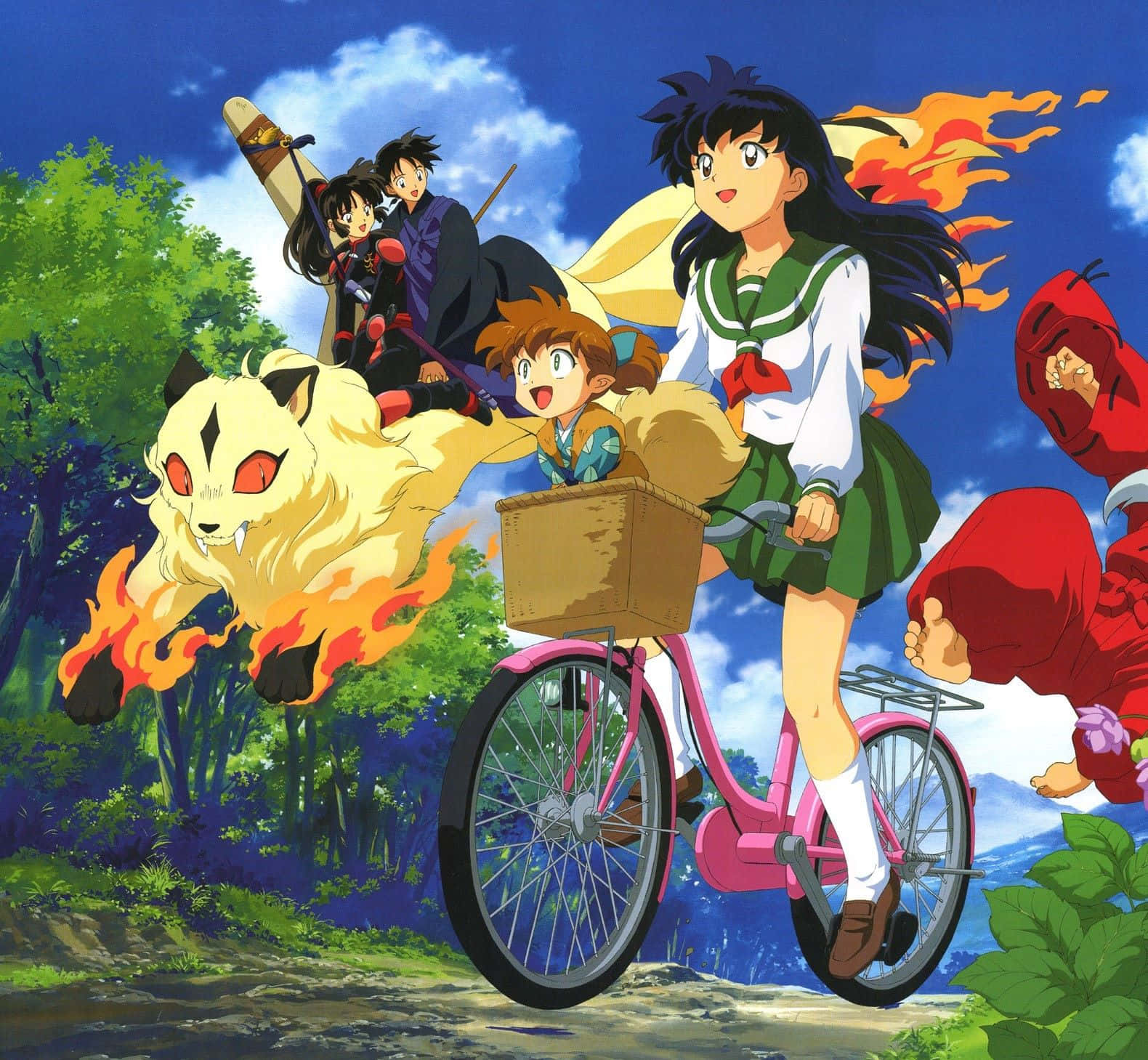 Inuyasha, Shippo, pink bicycle, HD Desktop Wallpaper