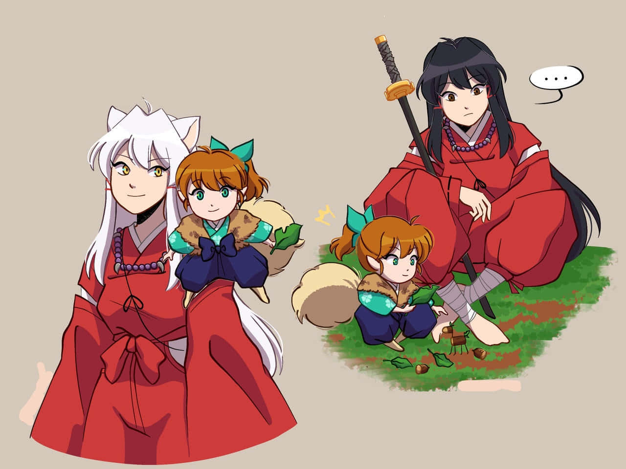 Inuyasha, Shippo, red traditional robes, HD Desktop Wallpaper