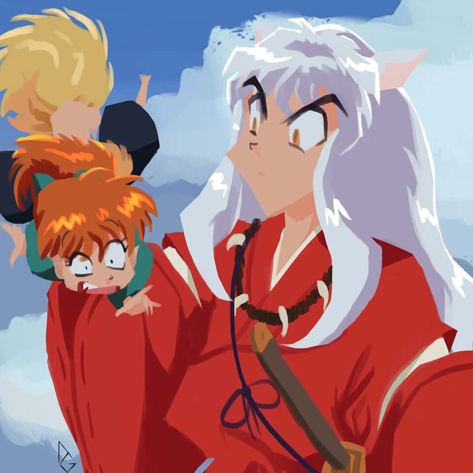 Inuyasha, Shippo, white-haired anime warrior, SD Desktop Wallpaper
