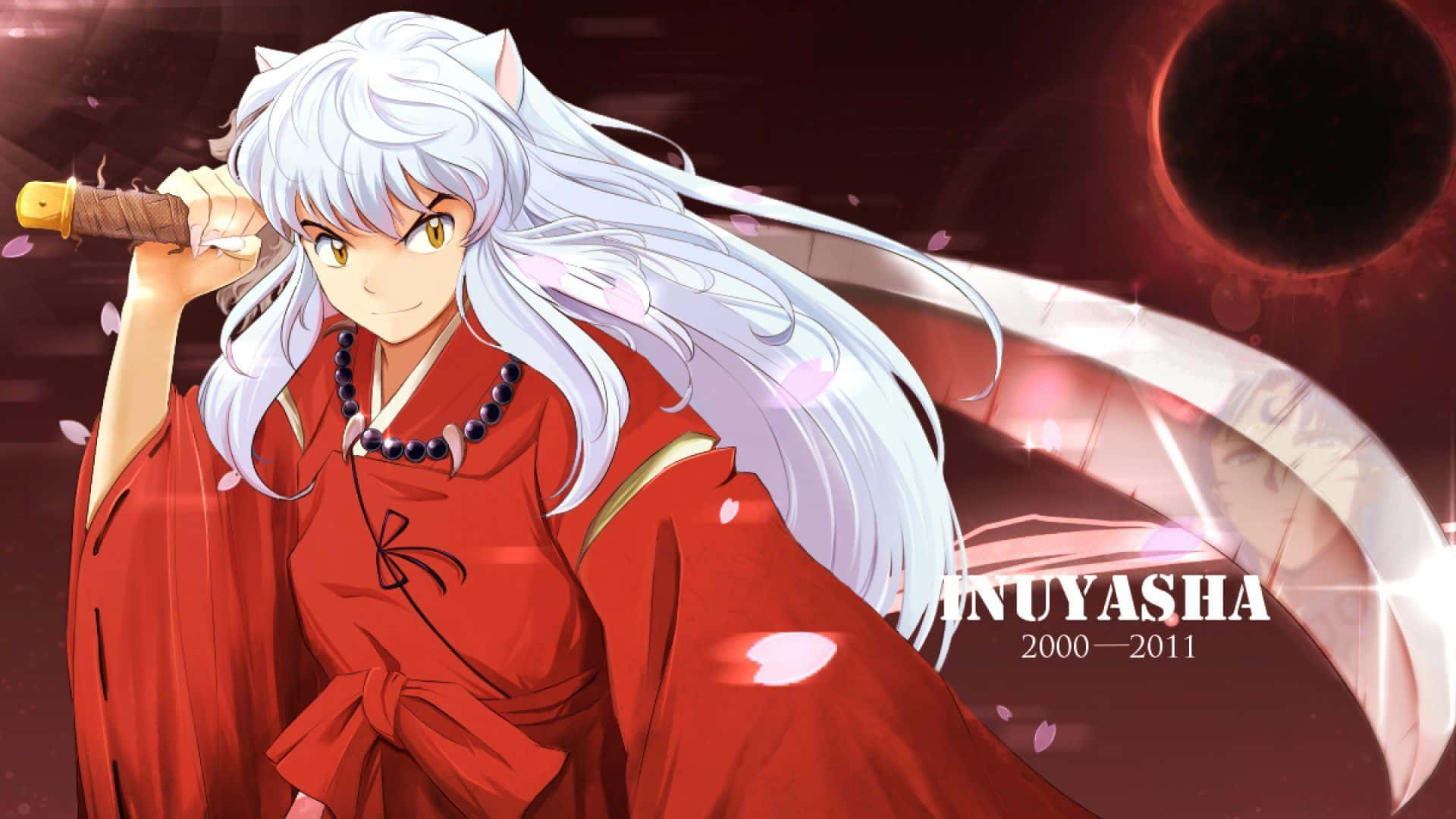 Inuyasha, white hair, red kimono, Full HD Desktop Wallpaper
