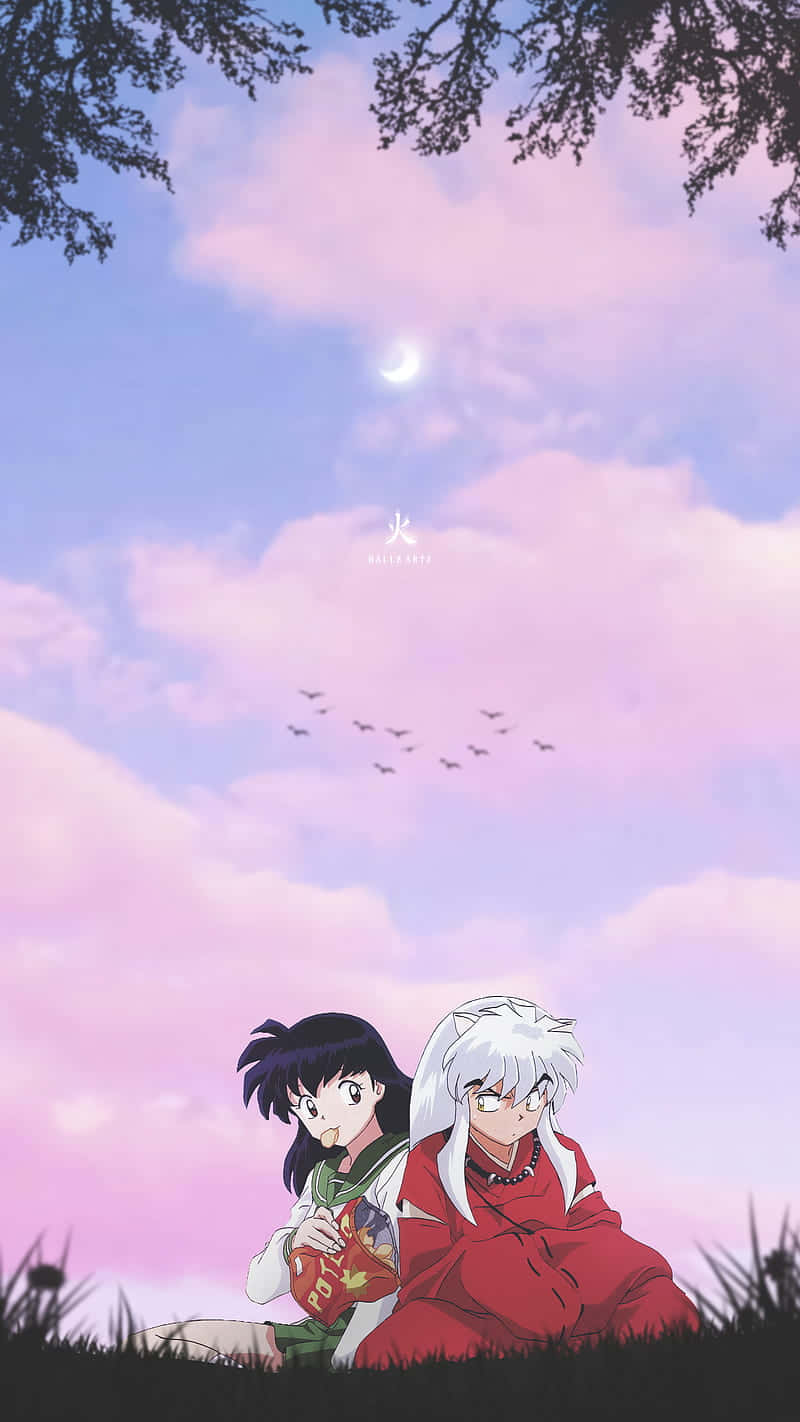 Inuyasha, iPhone, pink twilight sky, HD Phone Wallpaper