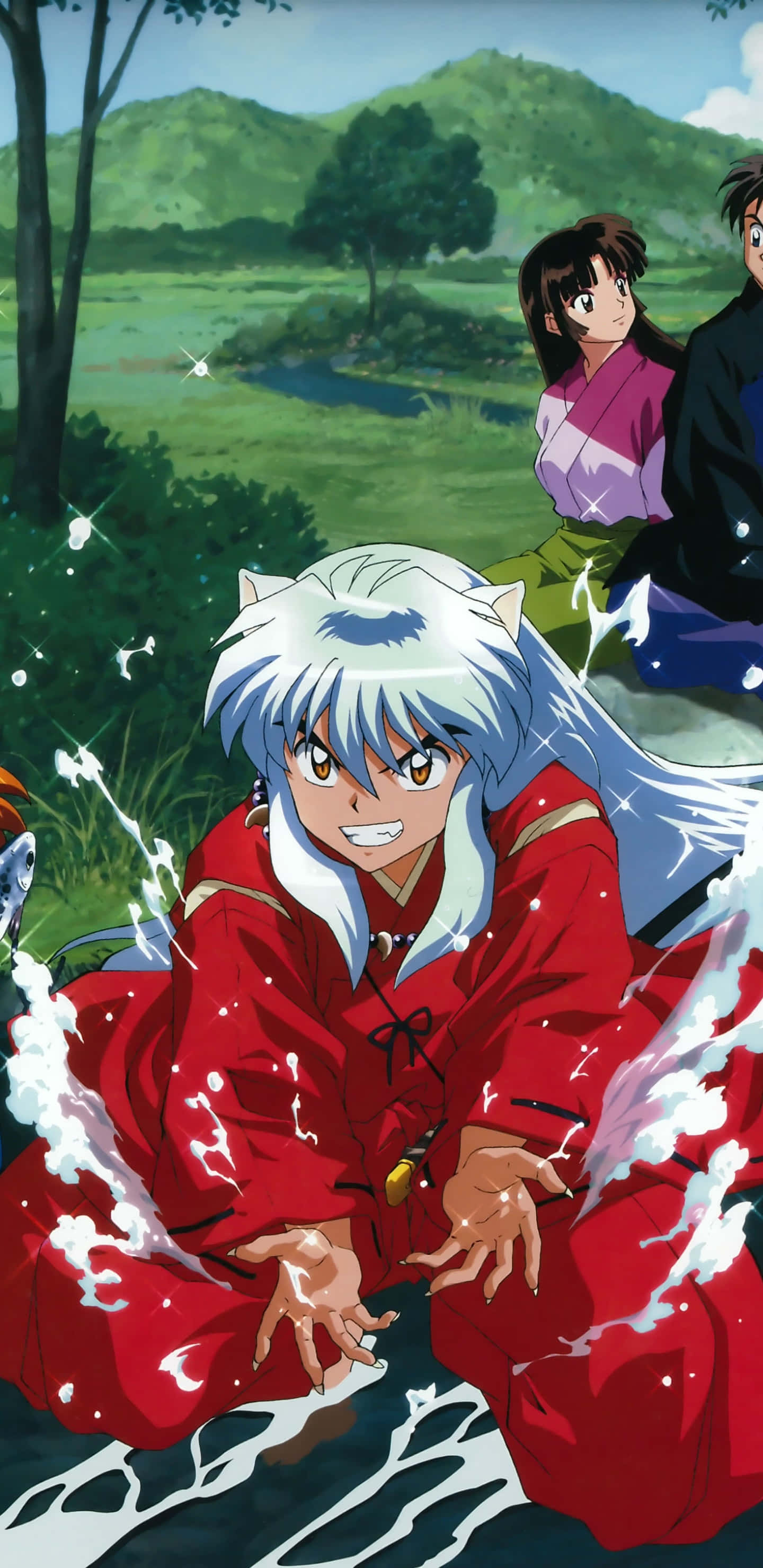 Inuyasha, white-haired anime character, red kimono, 2K Phone Wallpaper