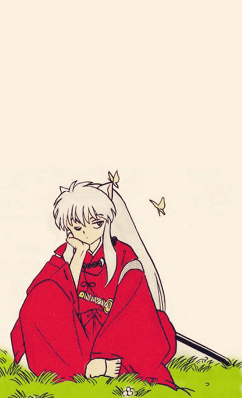 Inuyasha, white-haired anime character, red kimono, HD Phone Wallpaper