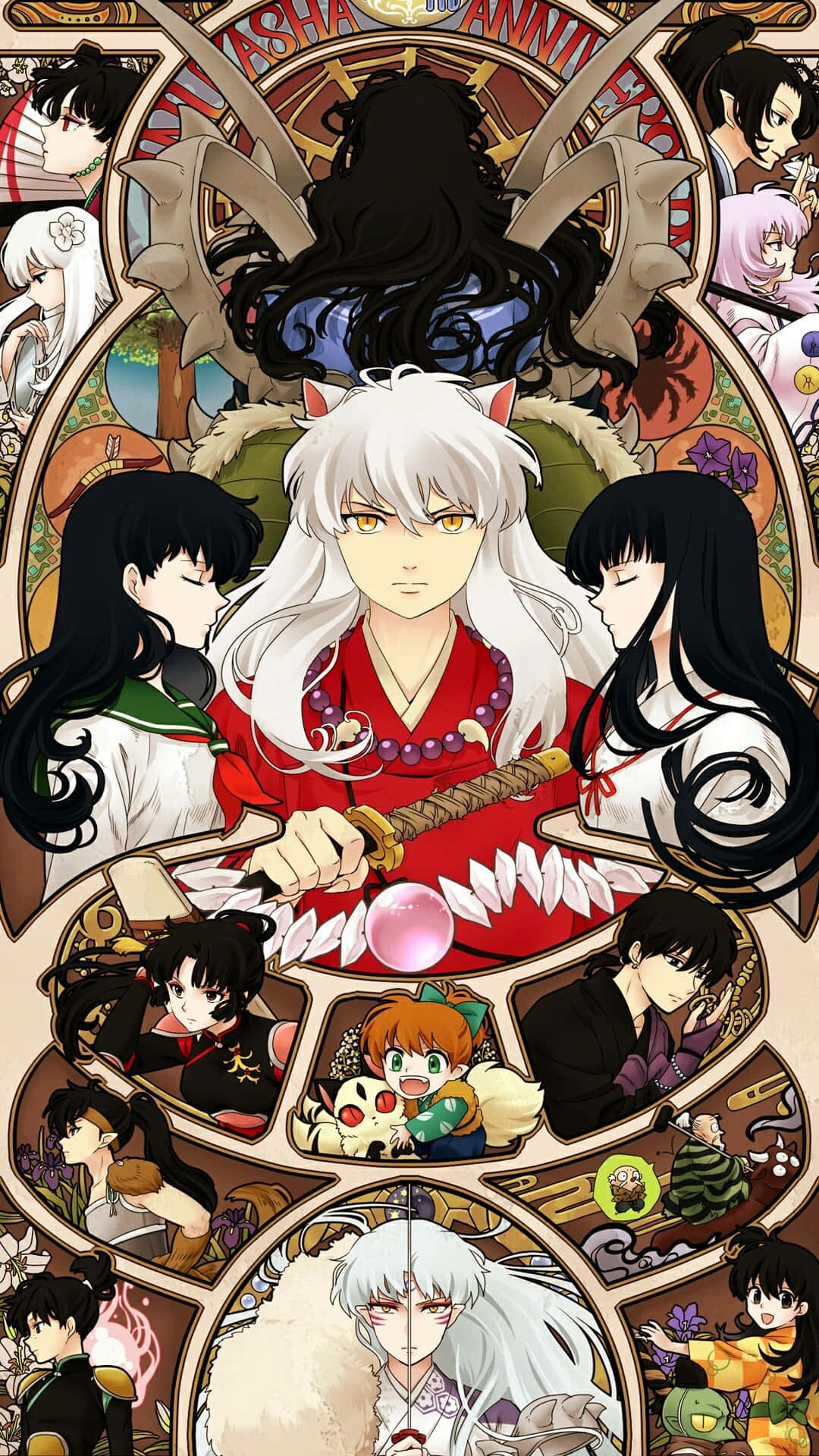 Inuyasha, stained-glass style, vibrant colors, Full HD Phone Wallpaper