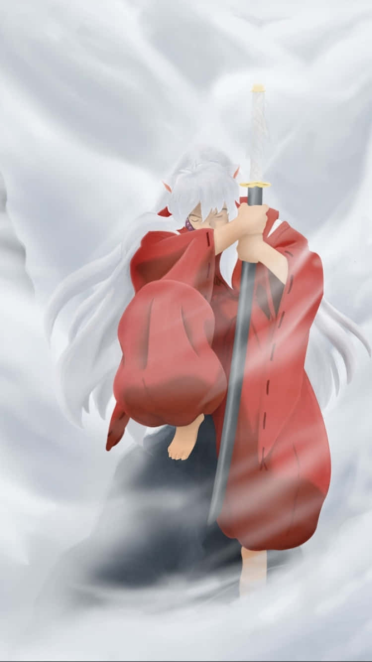 Inuyasha, white-haired anime warrior, flowing red robe, HD Phone Wallpaper