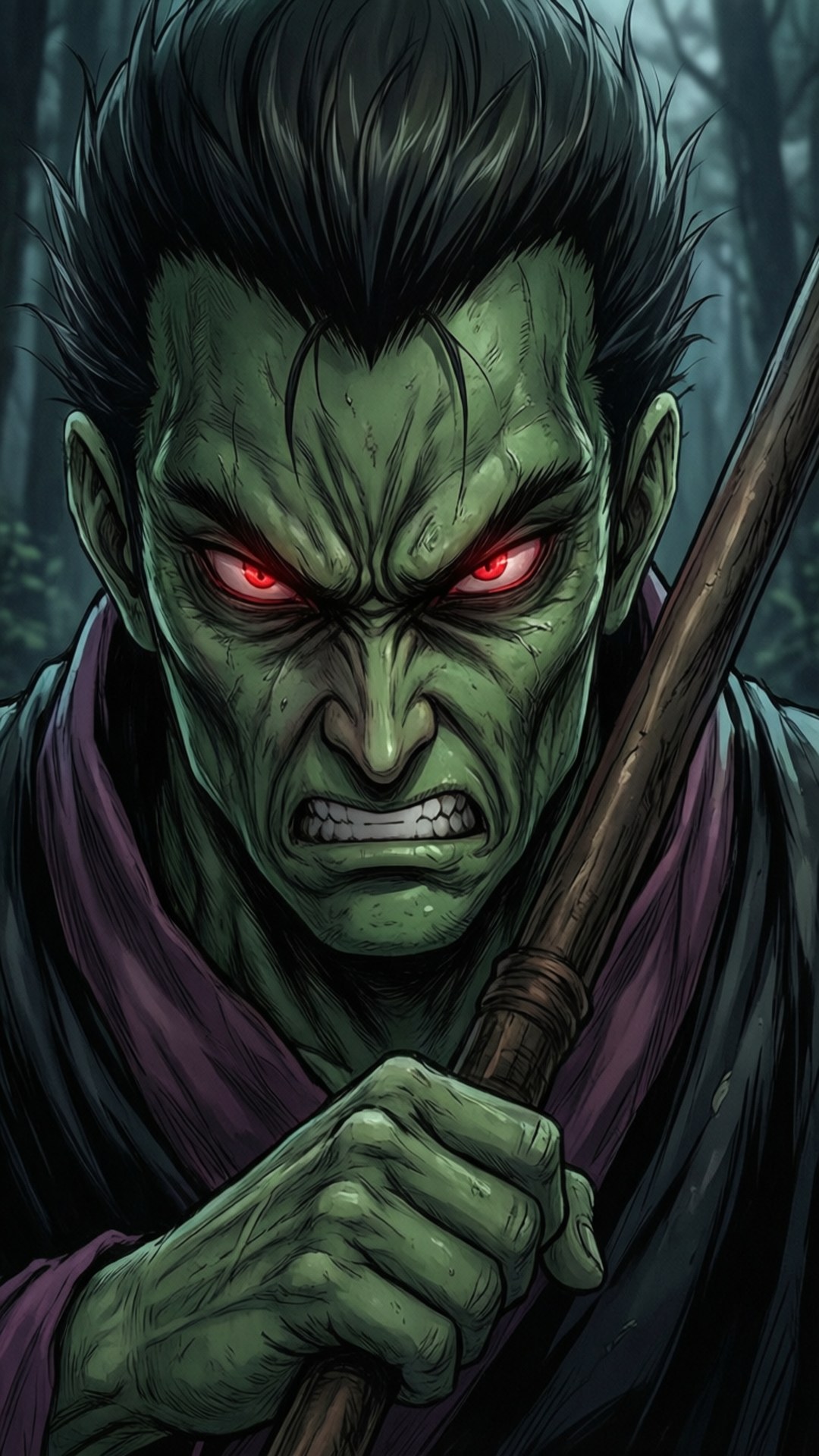 Jaken, angry expression, dark forest, Full HD Phone Wallpaper
