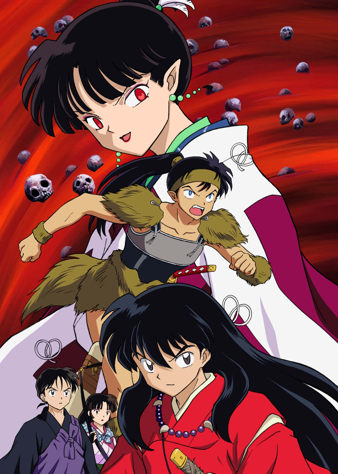 Inuyasha, Kagura, red background, HD Phone Wallpaper