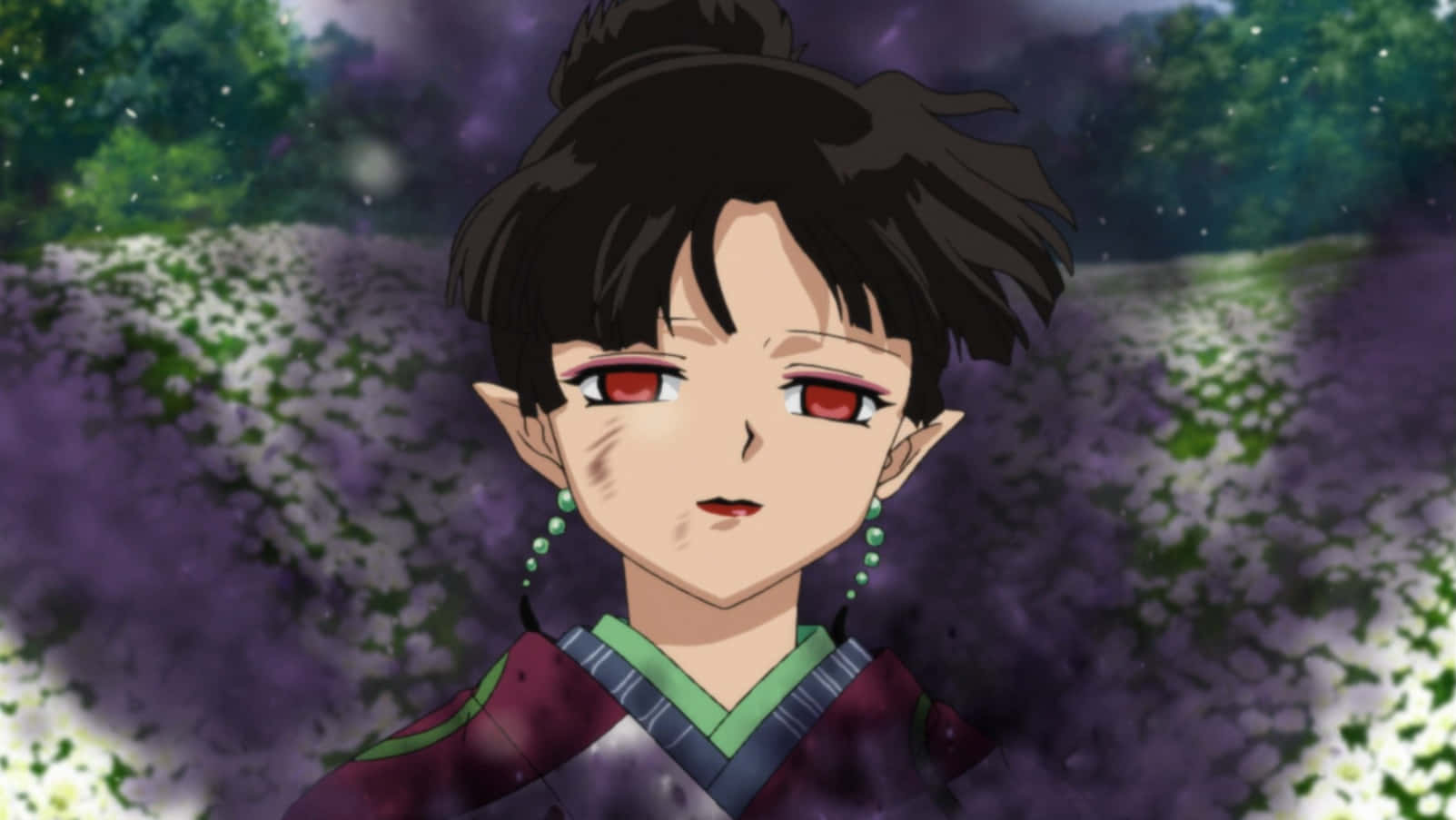 Kagura, wind, mystical purple and green forest, HD Desktop Wallpaper