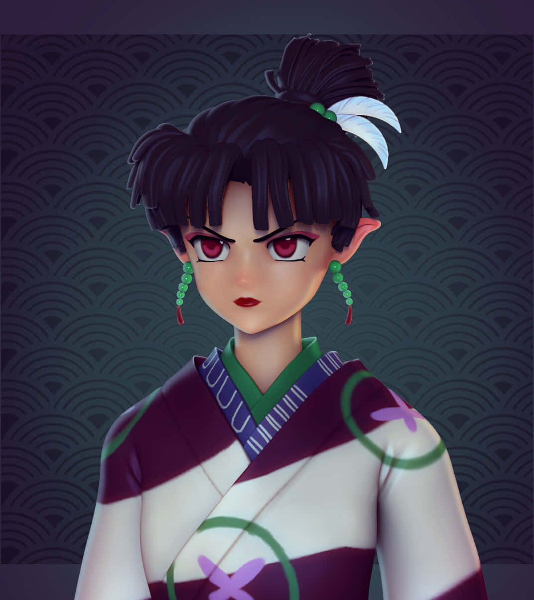 Kagura, Inuyasha, red eyes, SD Phone Wallpaper