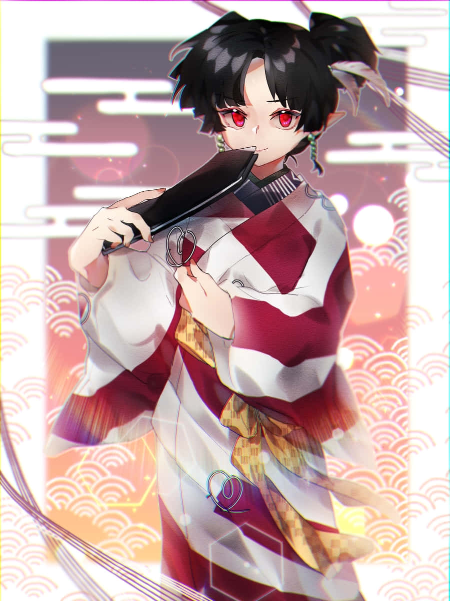 Inuyasha Kagura, red eyes, black pigtails, SD Phone Wallpaper